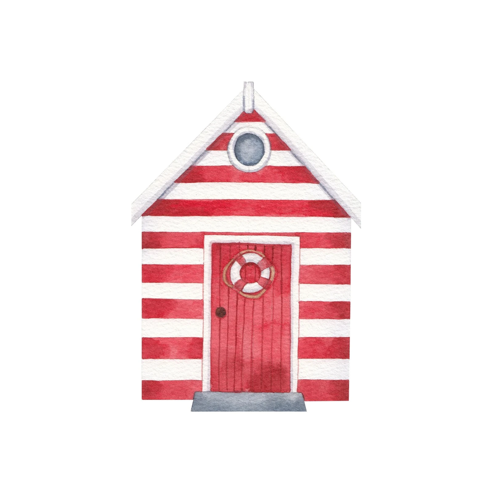 Nautical Beach Hut Watercolor Wall Art