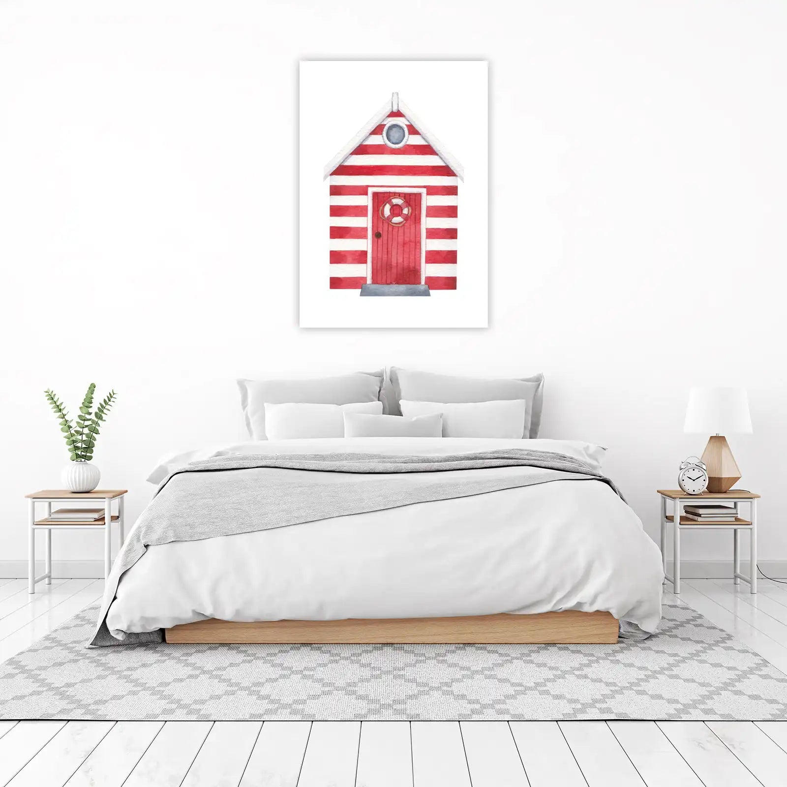 Nautical Beach Hut Watercolor Wall Art