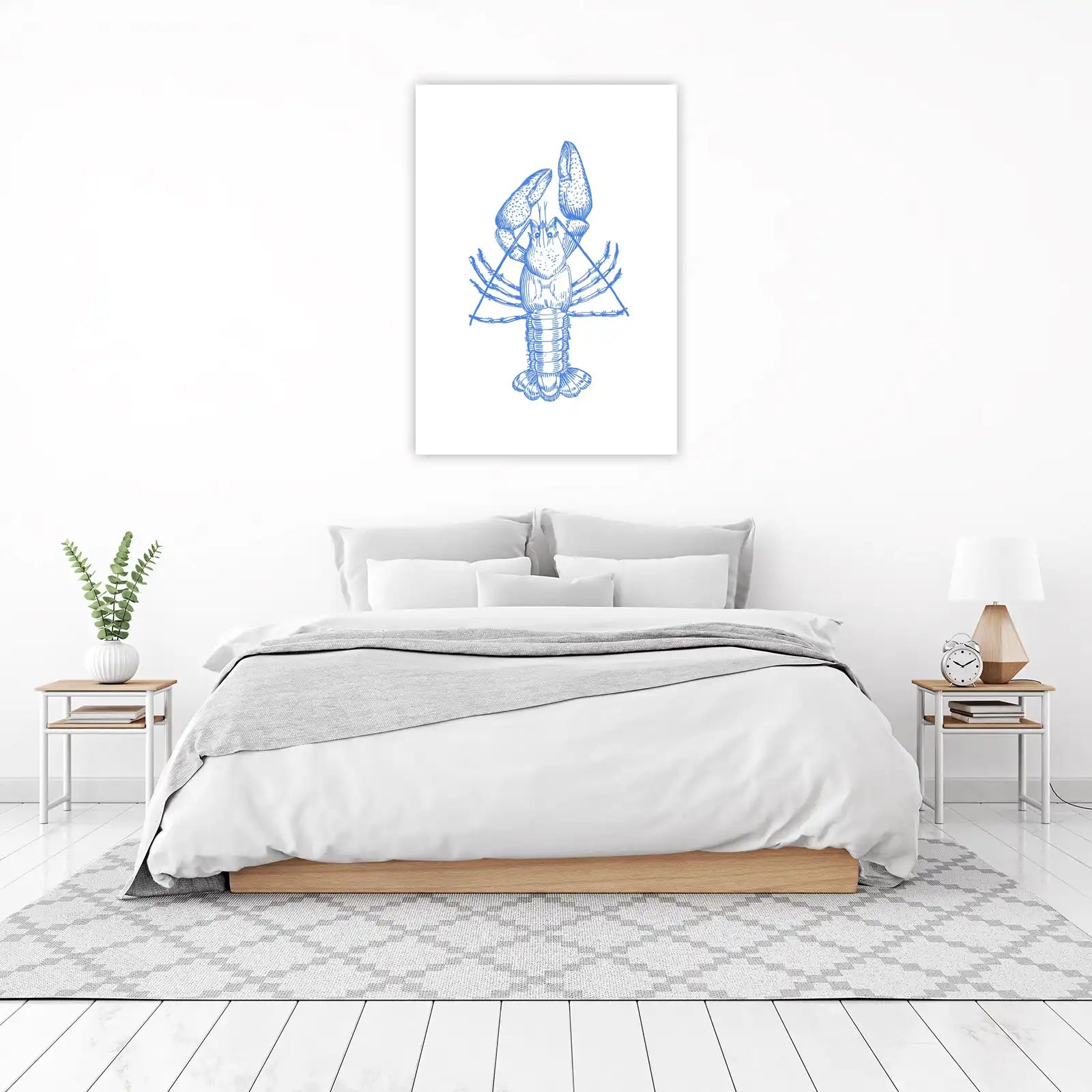 Blue Lobster Nautical Line Art Wall Art