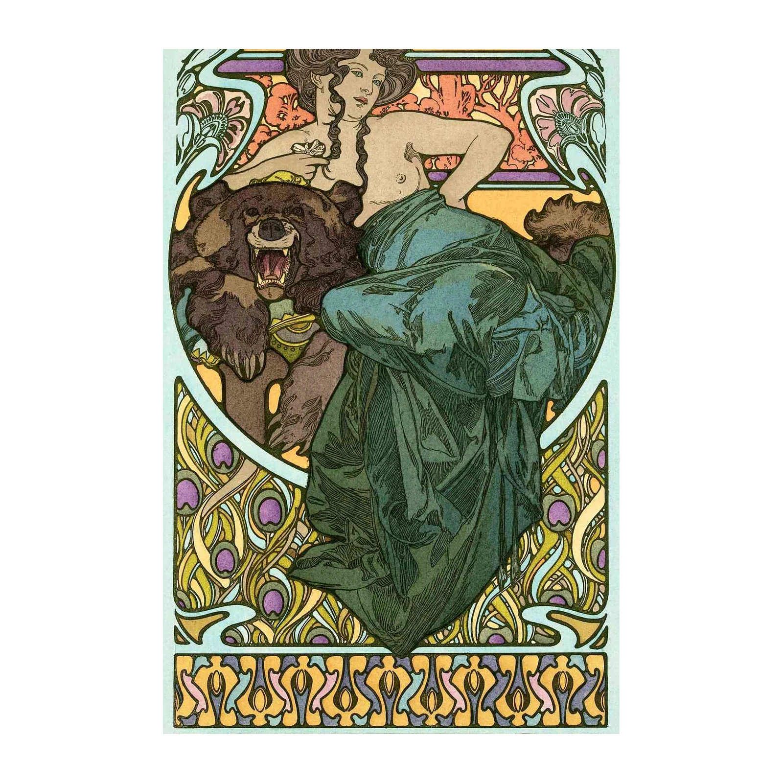 Art Nouveau Bear & Woman Wall Art