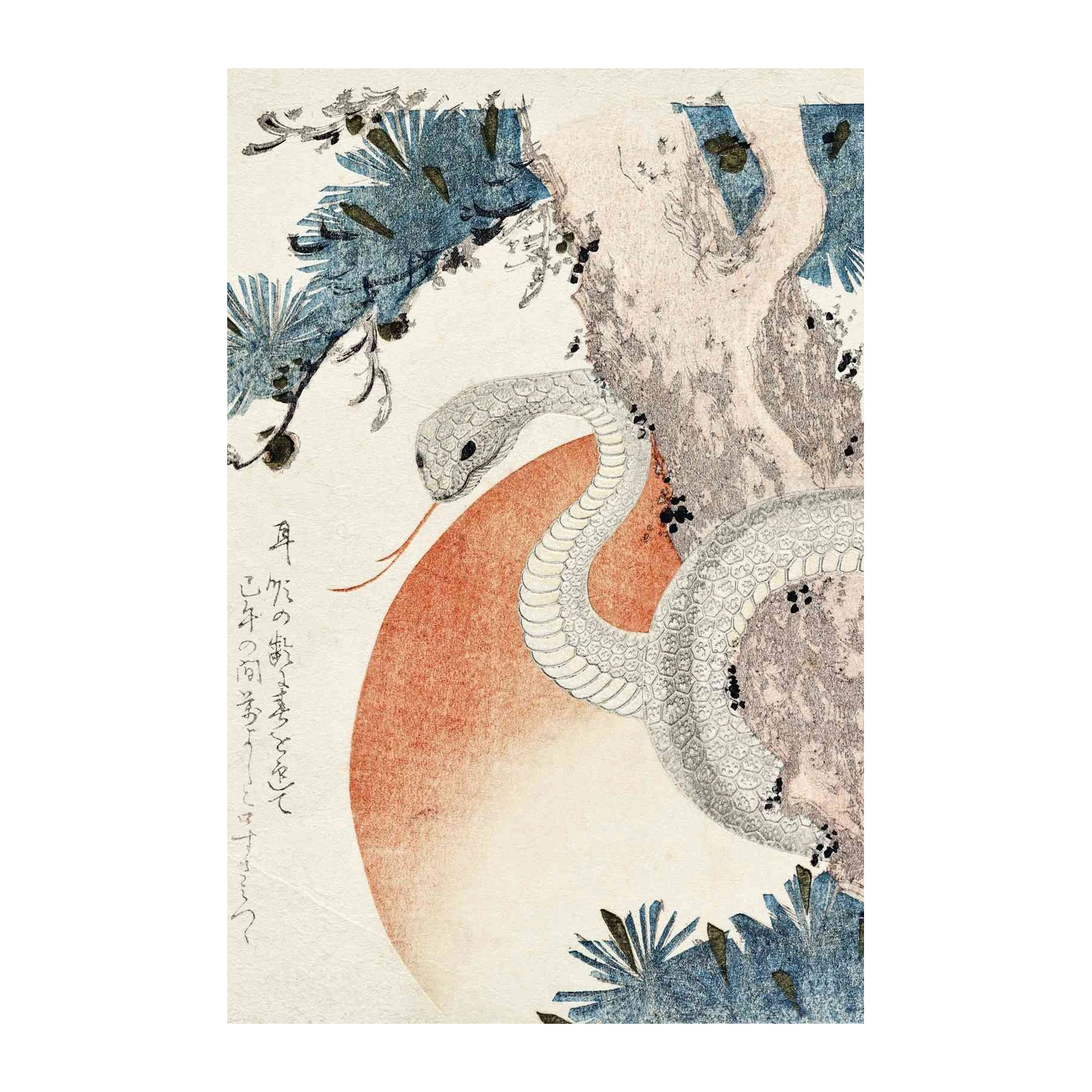 Serene Snake & Pine Tree Japanese Art Wall Art