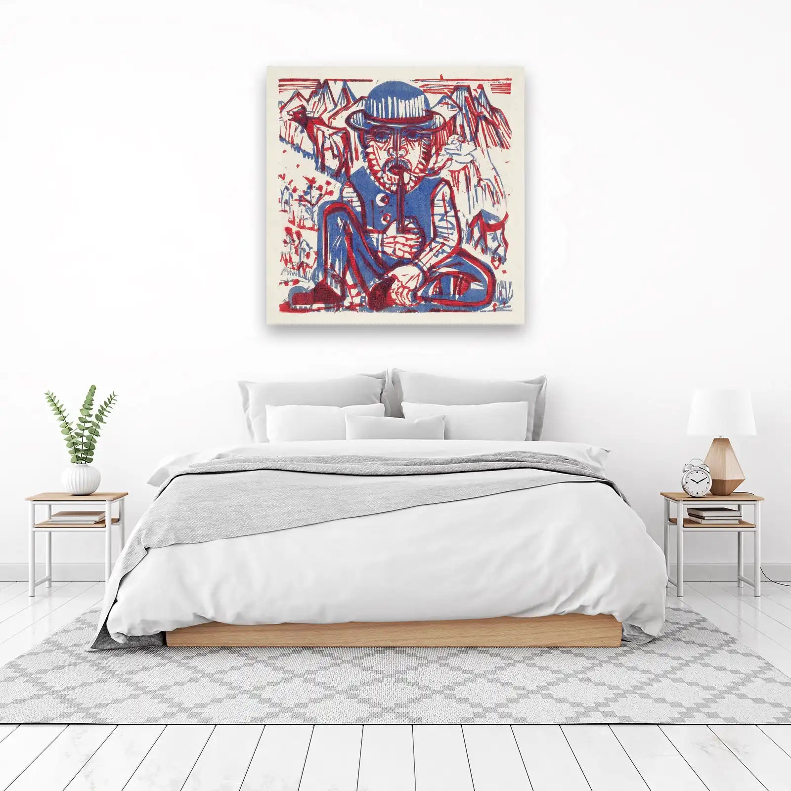 Bold Blue & Red Man with Pipe Wall Art