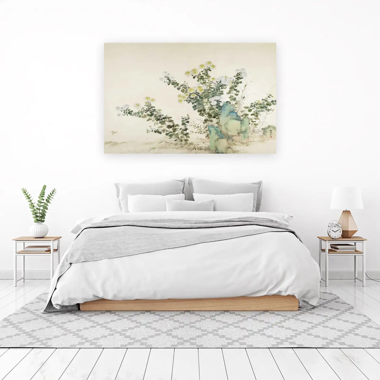 Chrysanthemum & Rock Japanese Art Wall Art