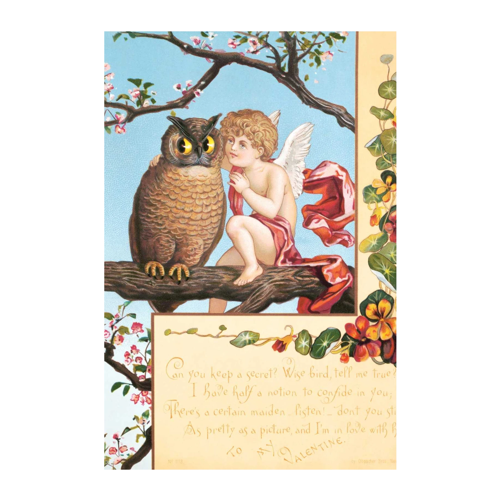 Vintage Cupid & Owl Secret Valentine Wall Art