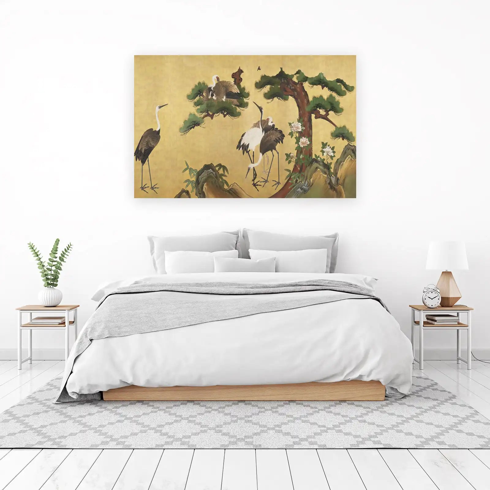 Elegant Cranes & Pine Tree Japanese Art Wall Art