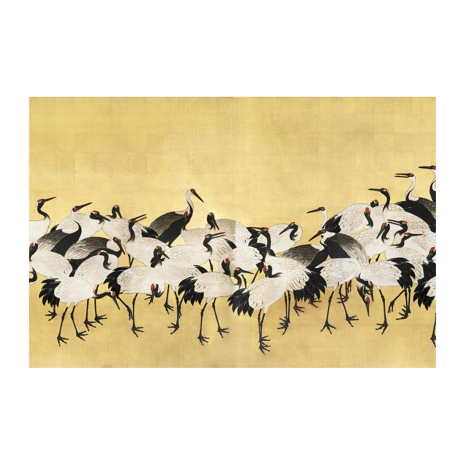 Majestic Crane Flock Gold Background Wall Art