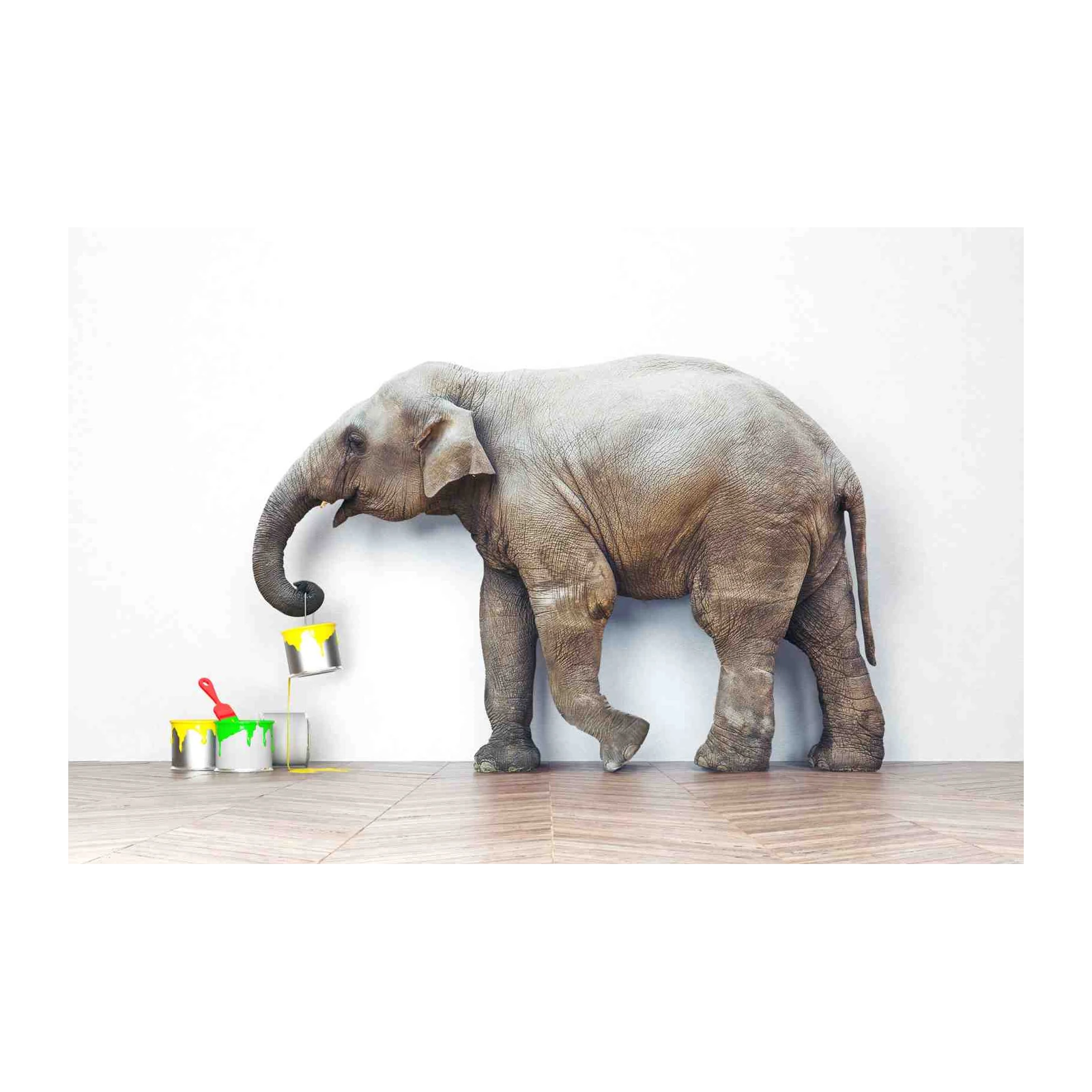 Playful Elephant Painting Yellow Wall Art