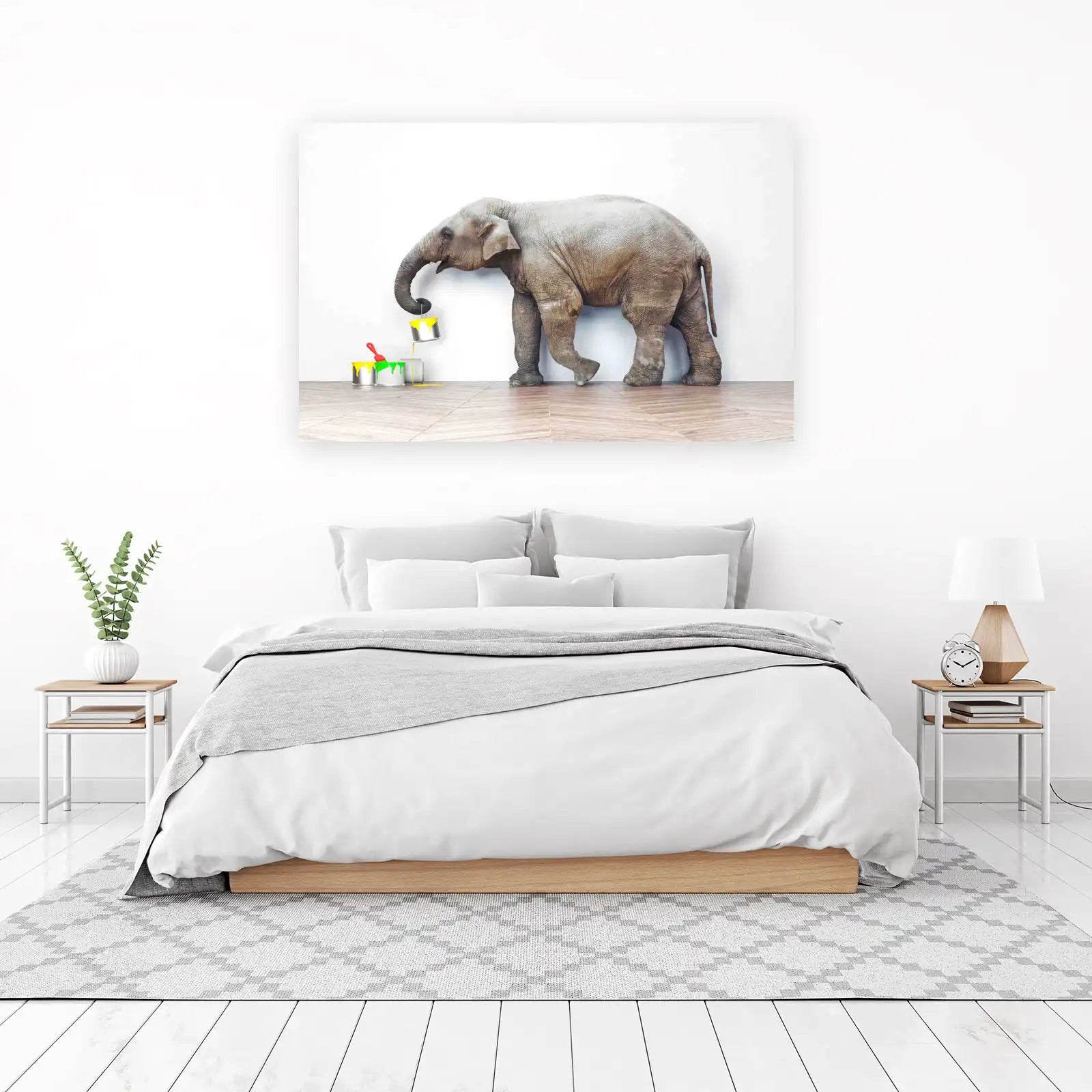 Playful Elephant Painting Yellow Wall Art