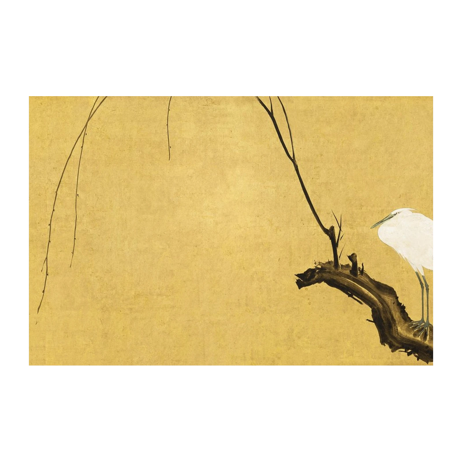 Elegant White Egret Zen Scroll Wall Art