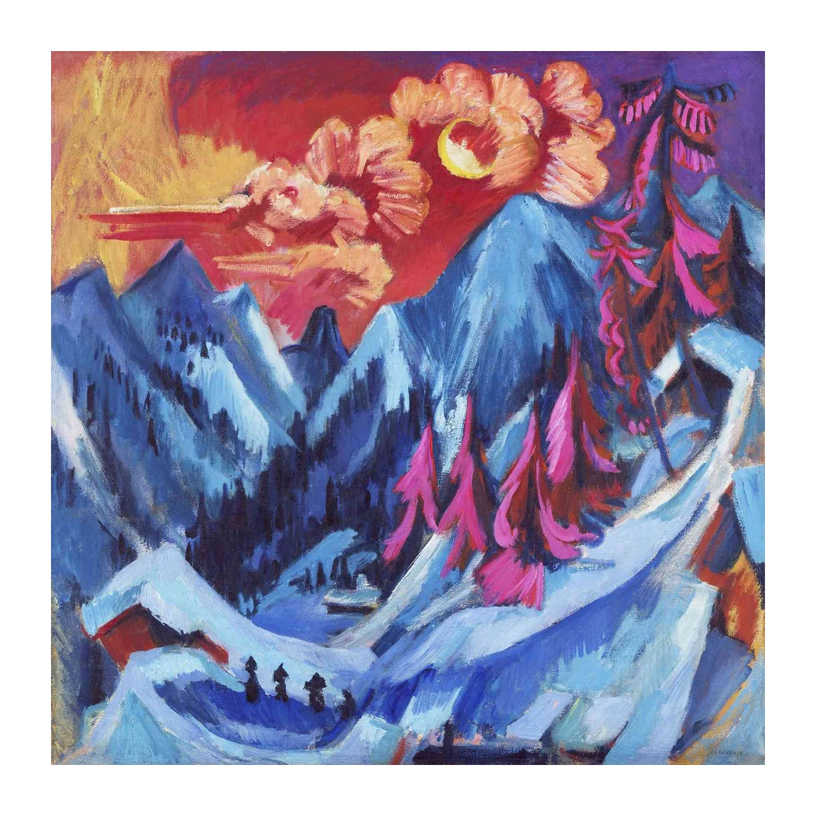 Vibrant Mountain Sunset Expressionist Wall Art