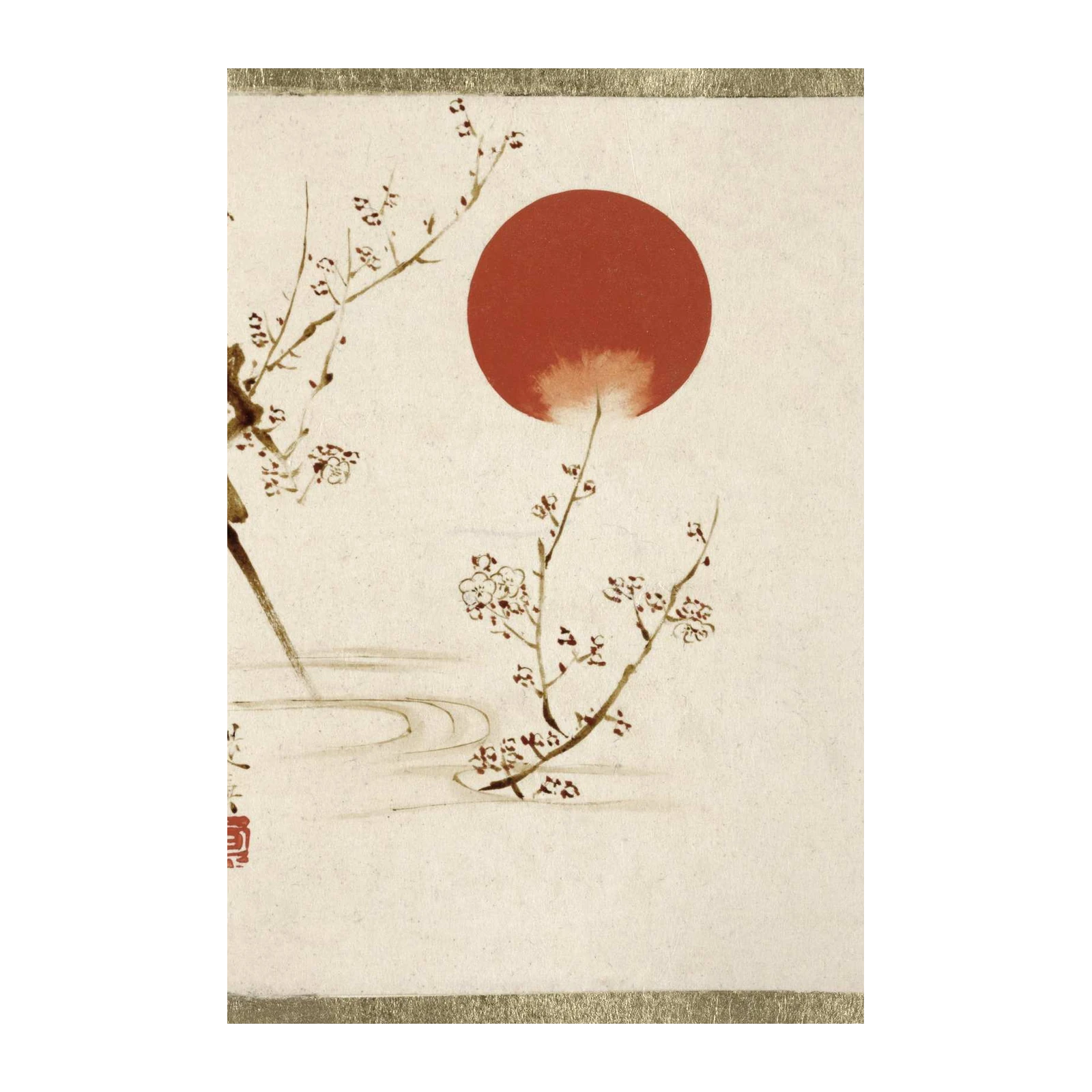 Zen Plum Blossom & Red Sun Wall Art