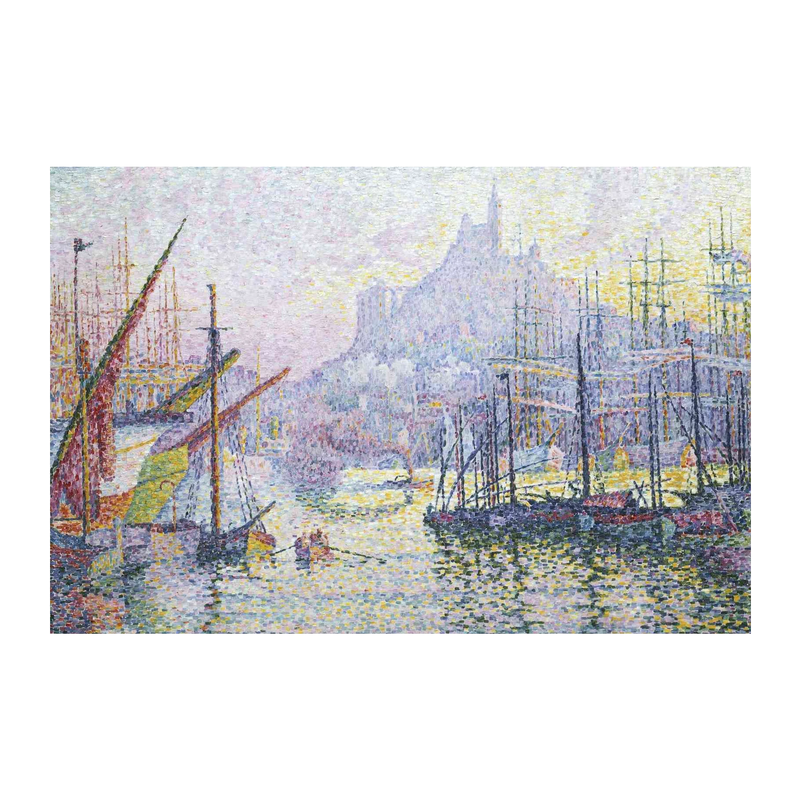 Pointillist Harbor Boats Wall Art