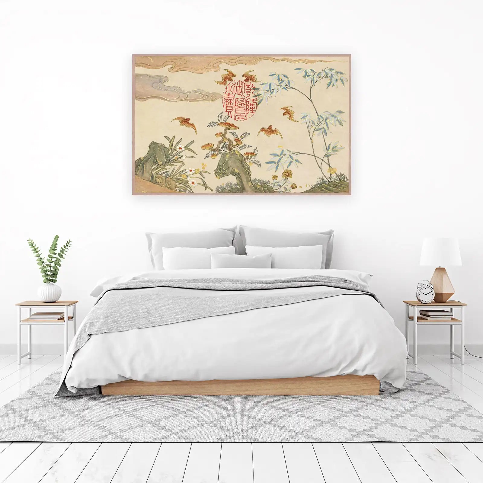Vintage Chinese Bat & Bamboo Wall Art