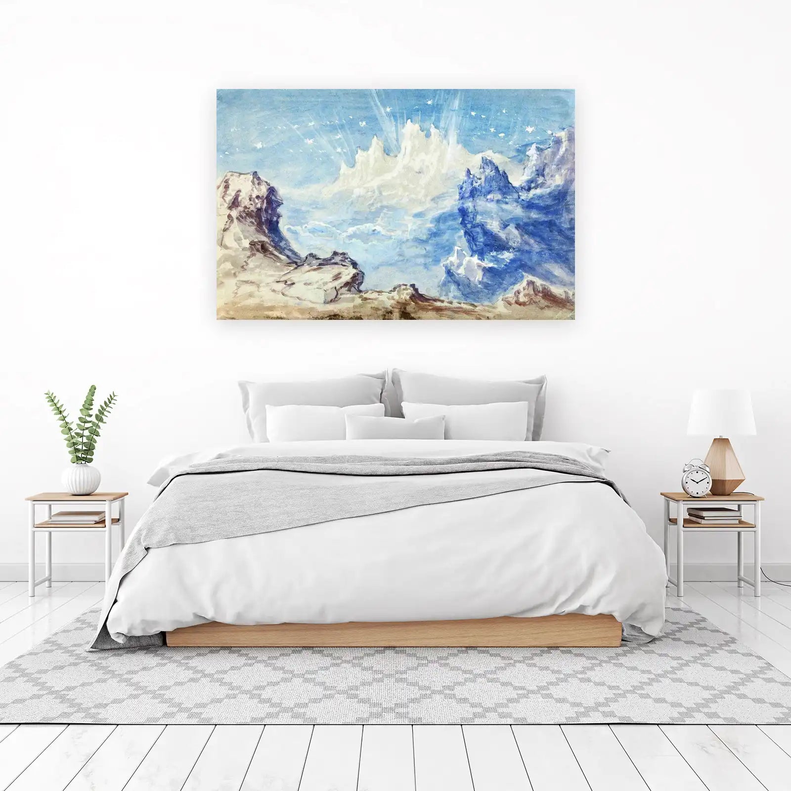 Majestic Mountain Landscape Watercolor Wall Art