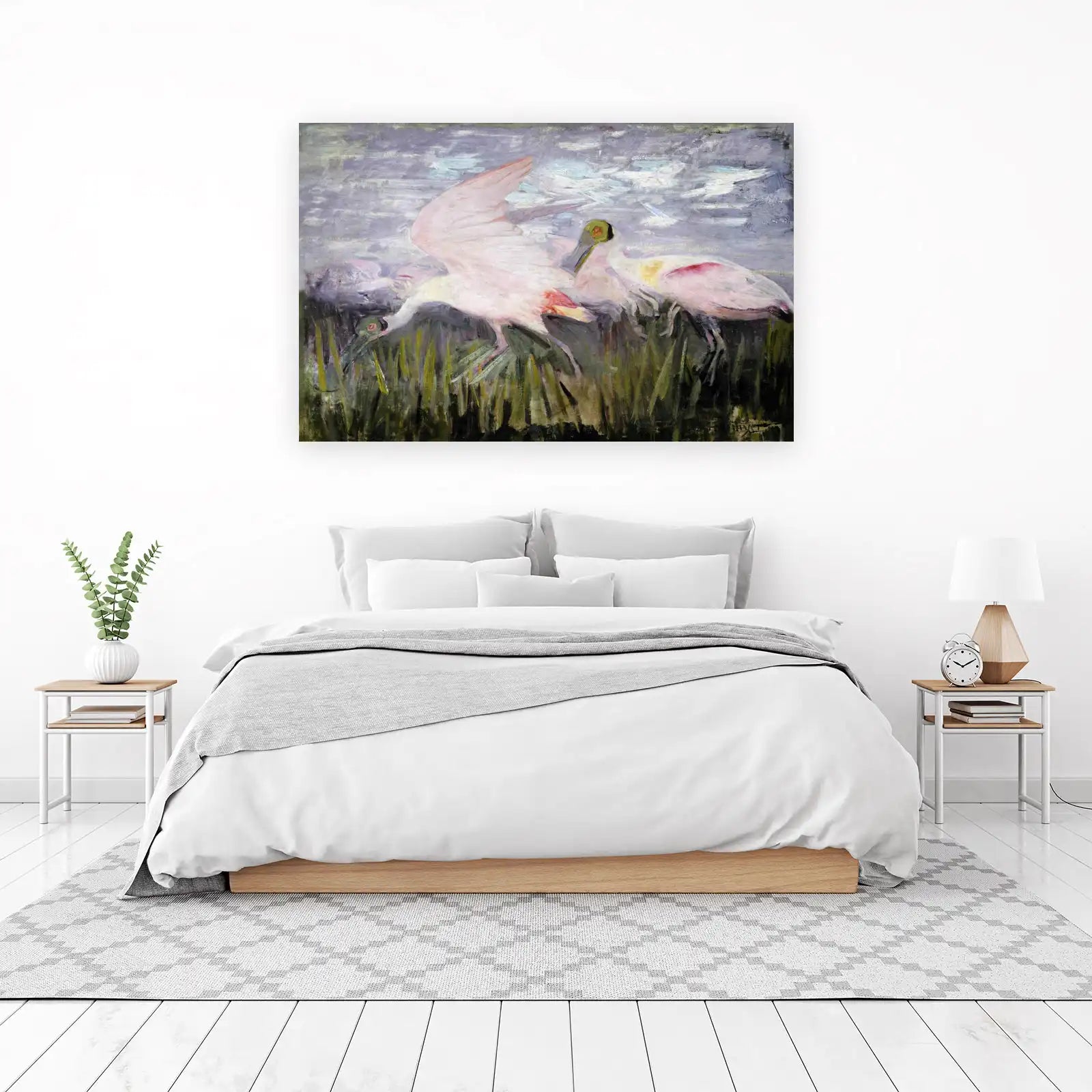 Impressionist Pink Flamingos Marsh Wall Art