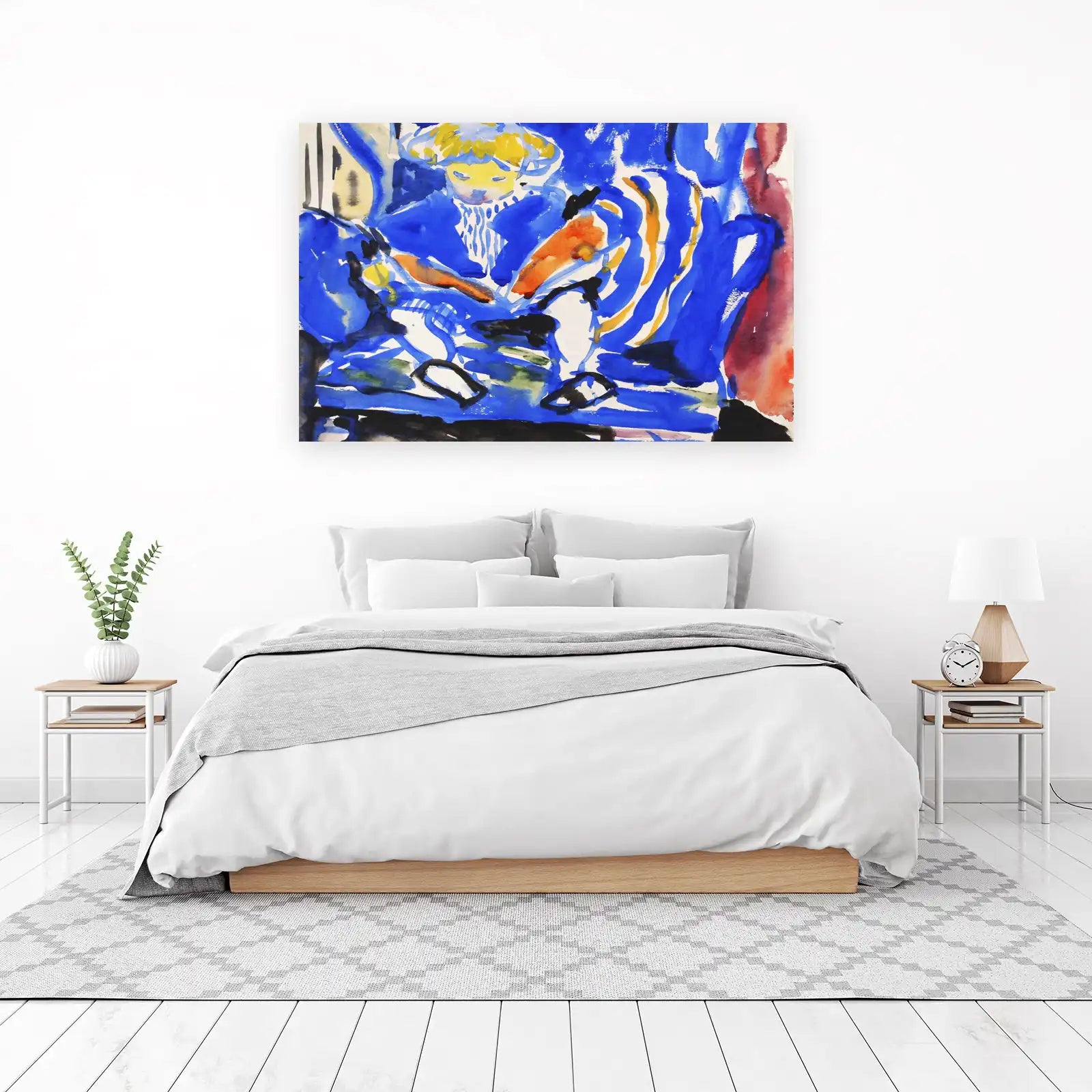 Vibrant Abstract Figure Blue Yellow Wall Art