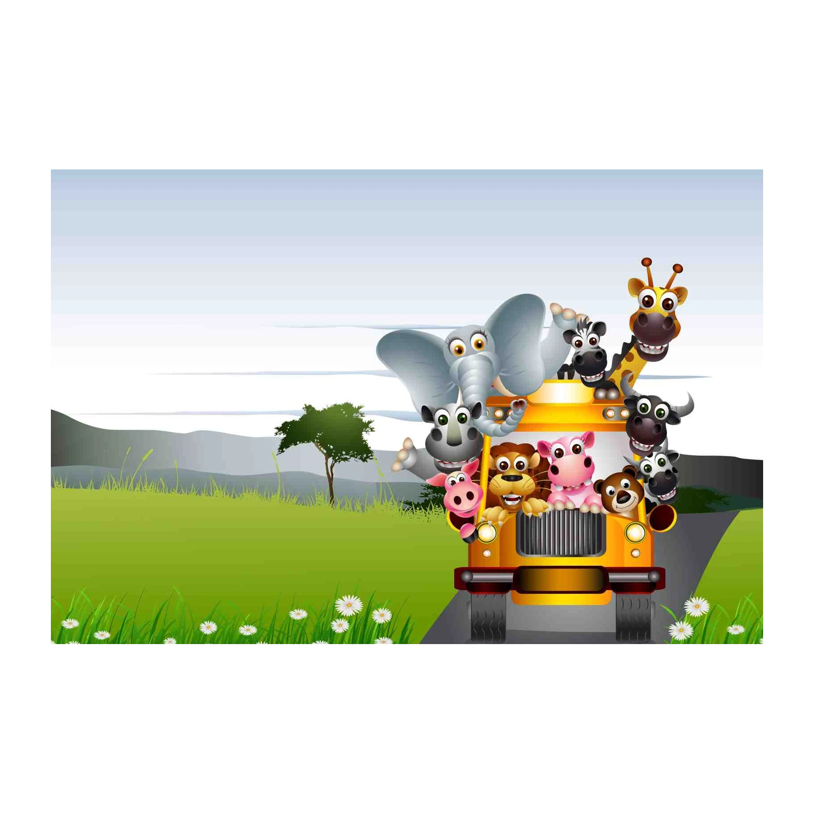 Cute Safari Animals Bus Adventure Wall Art