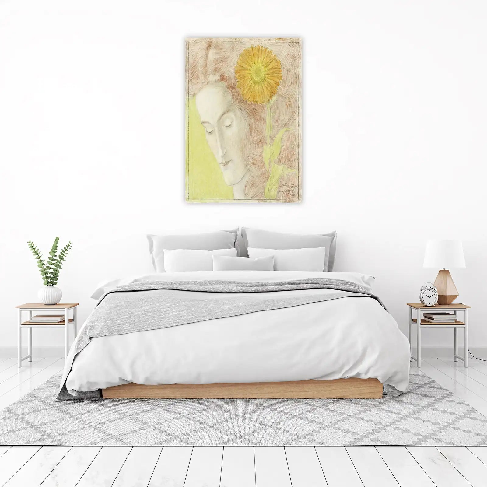 Serene Floral Portrait Woman Wall Art