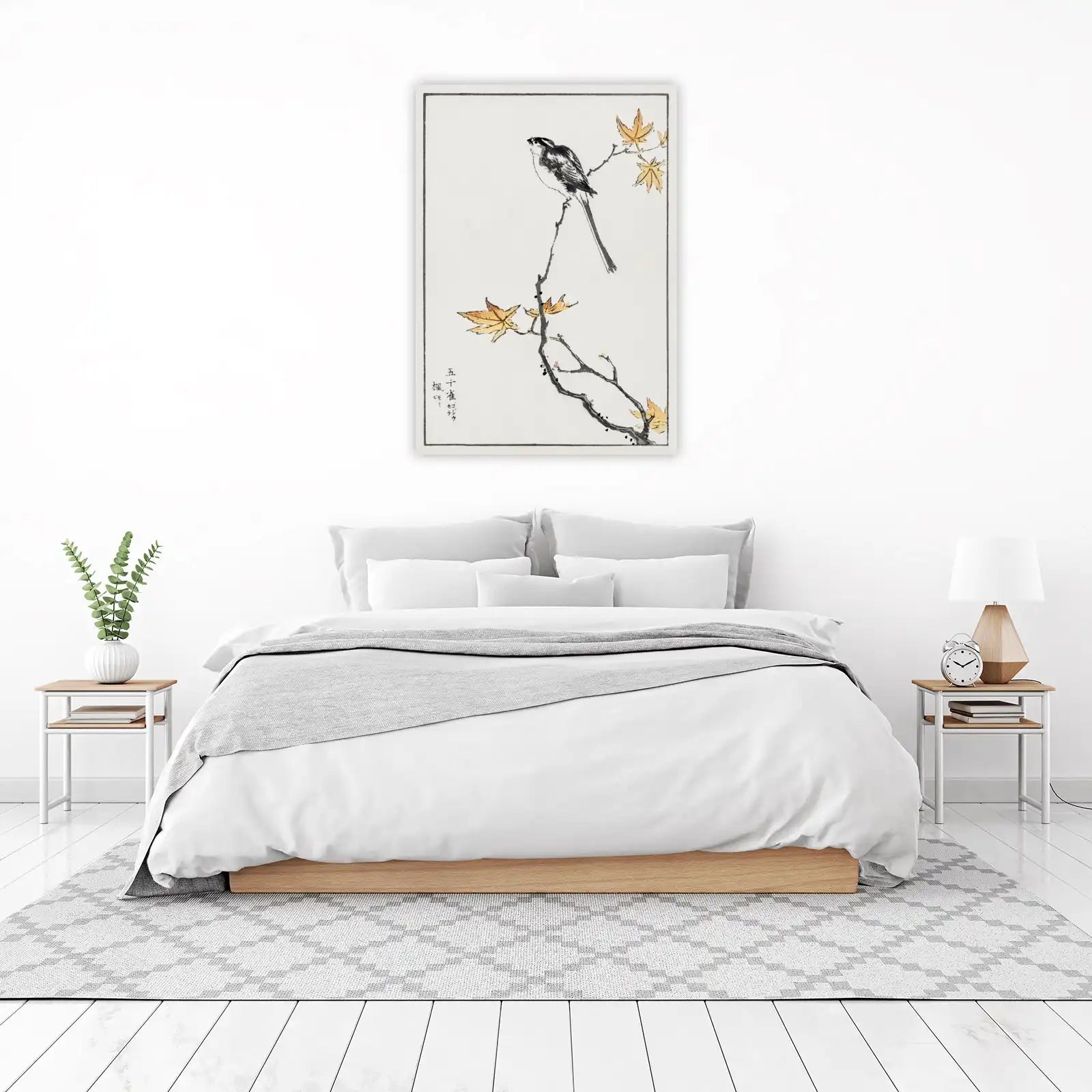 Elegant Long-tailed Tit & Maple Leaf Wall Art
