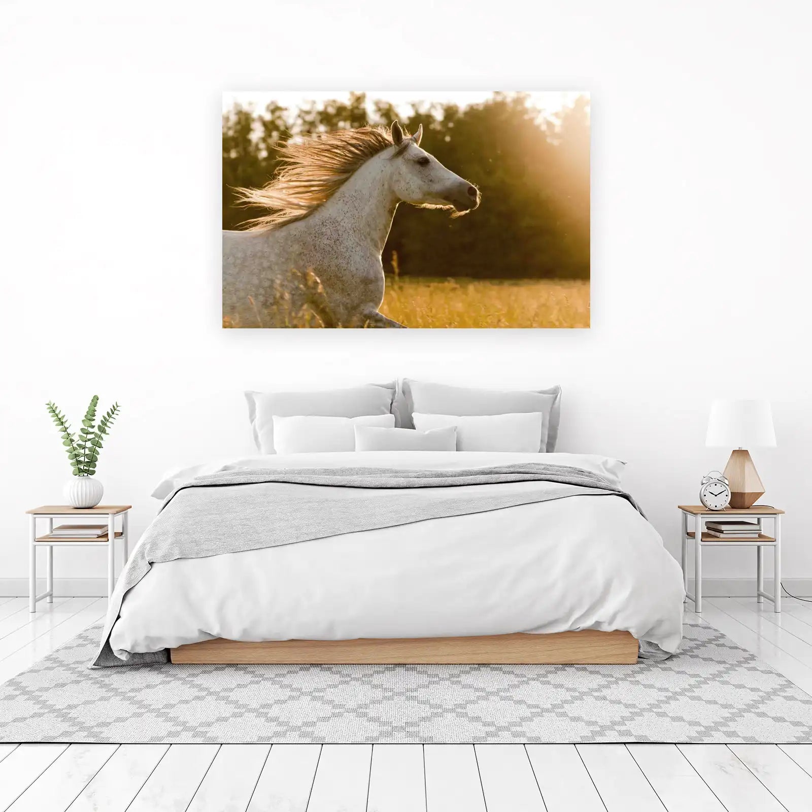 Majestic White Horse Running - Golden Hour Wall Art