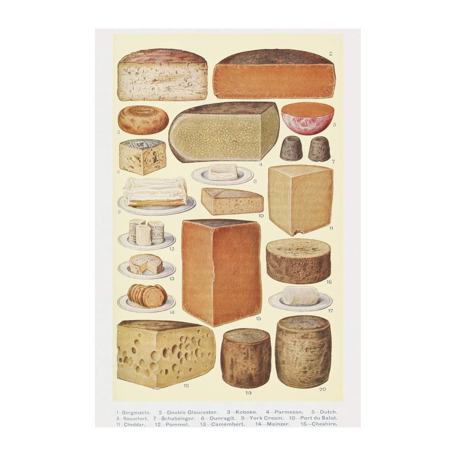 Vintage Cheese Chart Wall Art
