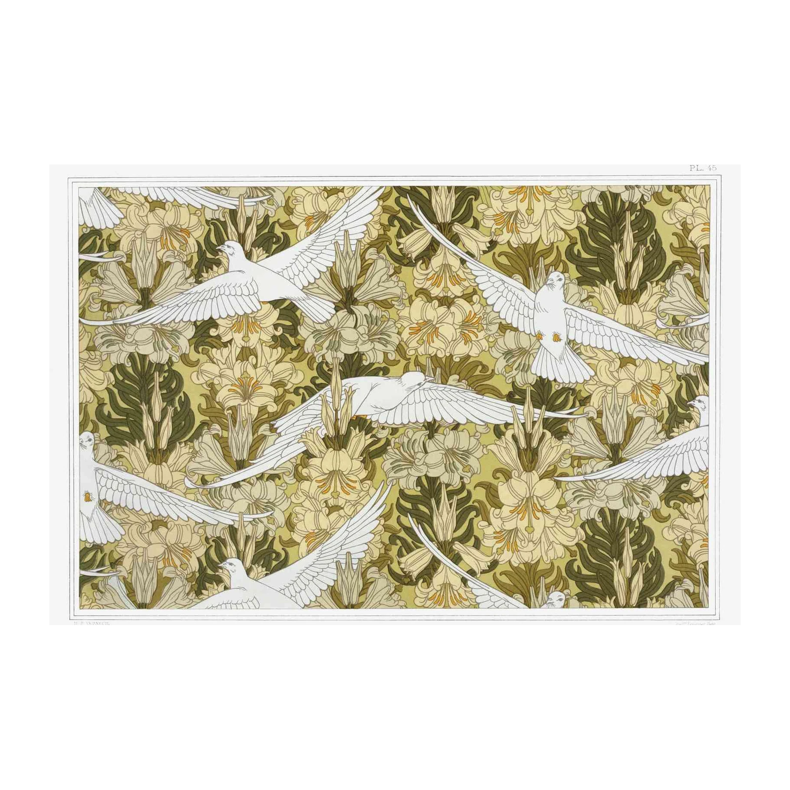 Art Nouveau Doves & Lilies Wall Art