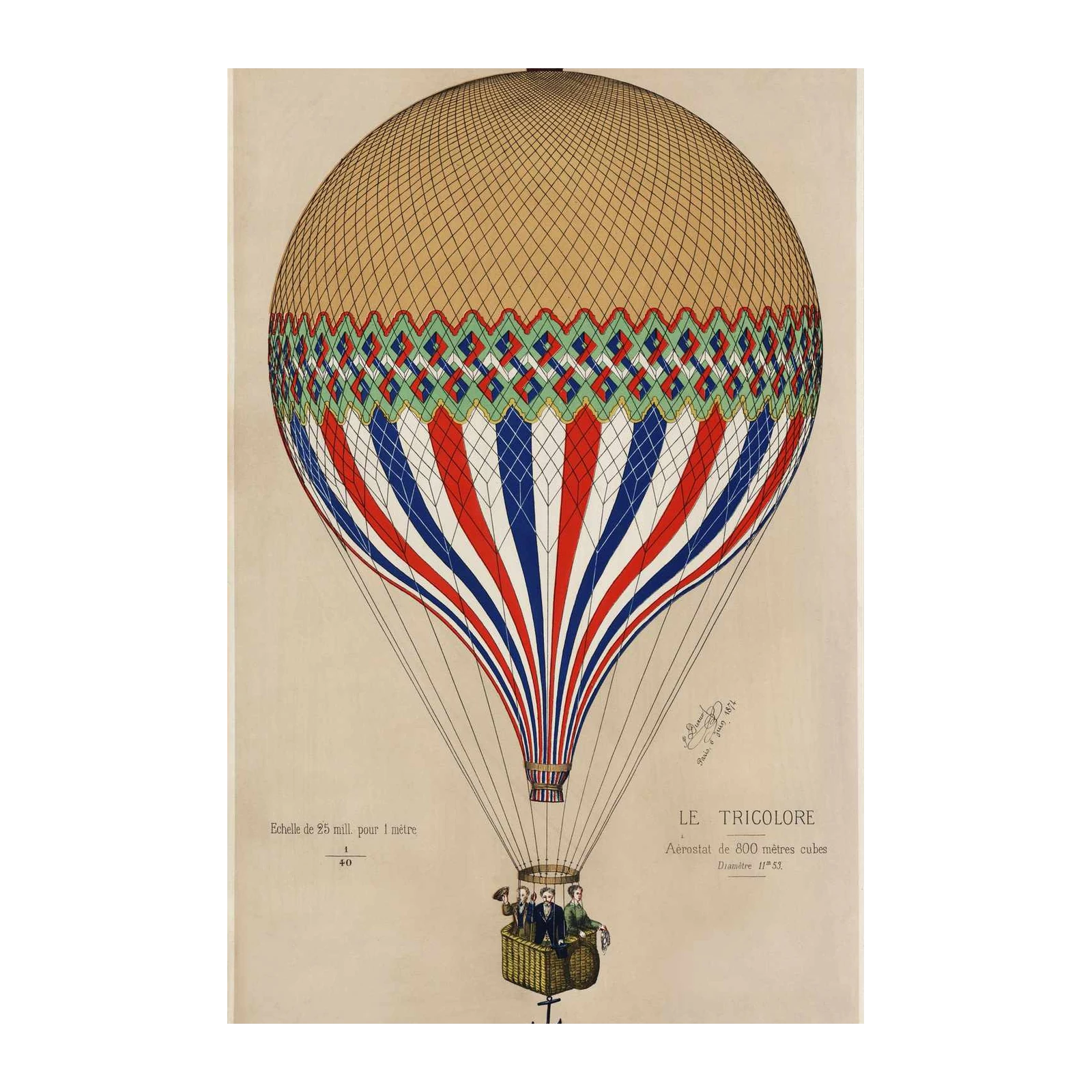 Vintage Hot Air Balloon 'Le Tricolore' Wall Art