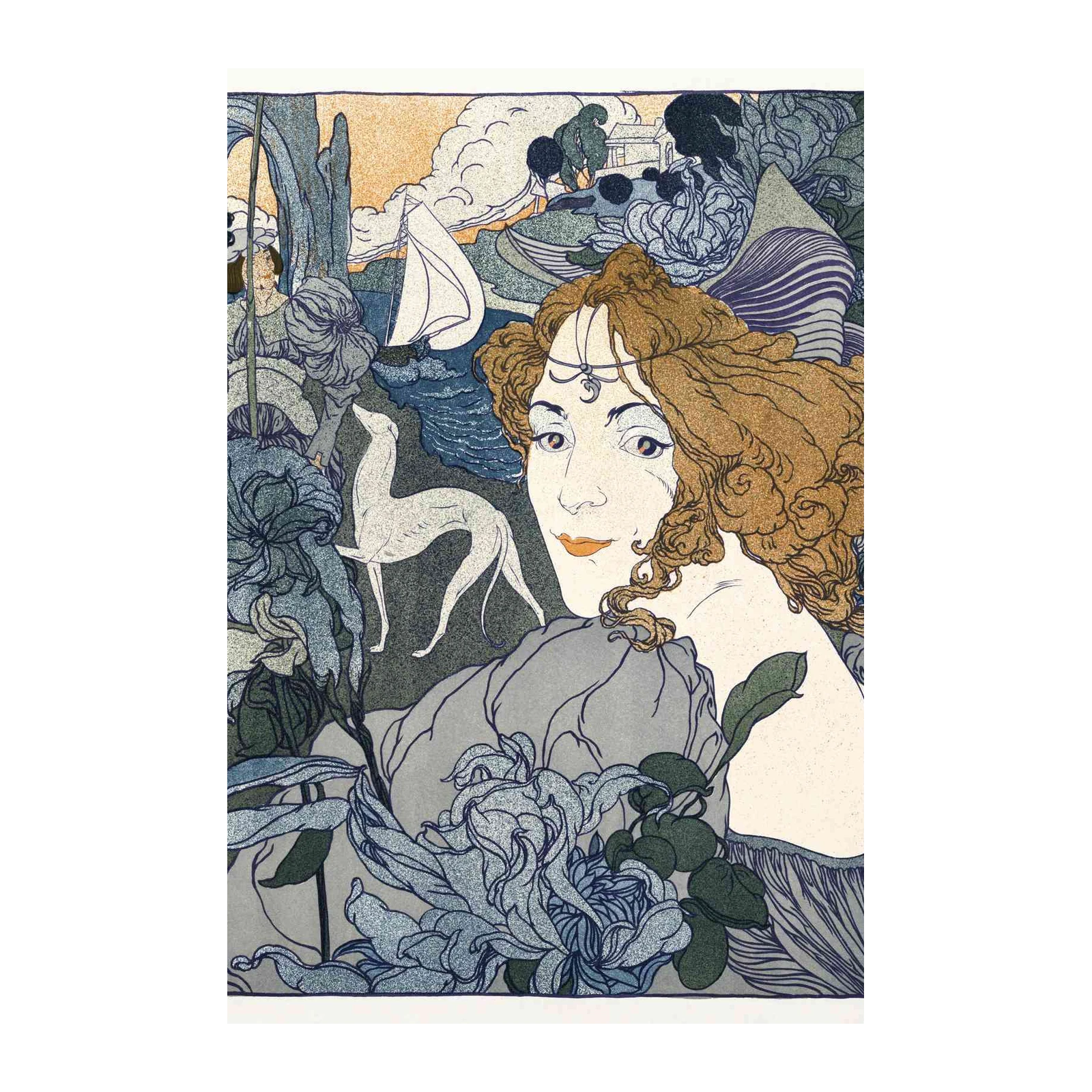 Art Nouveau Lady & Greyhound Wall Art