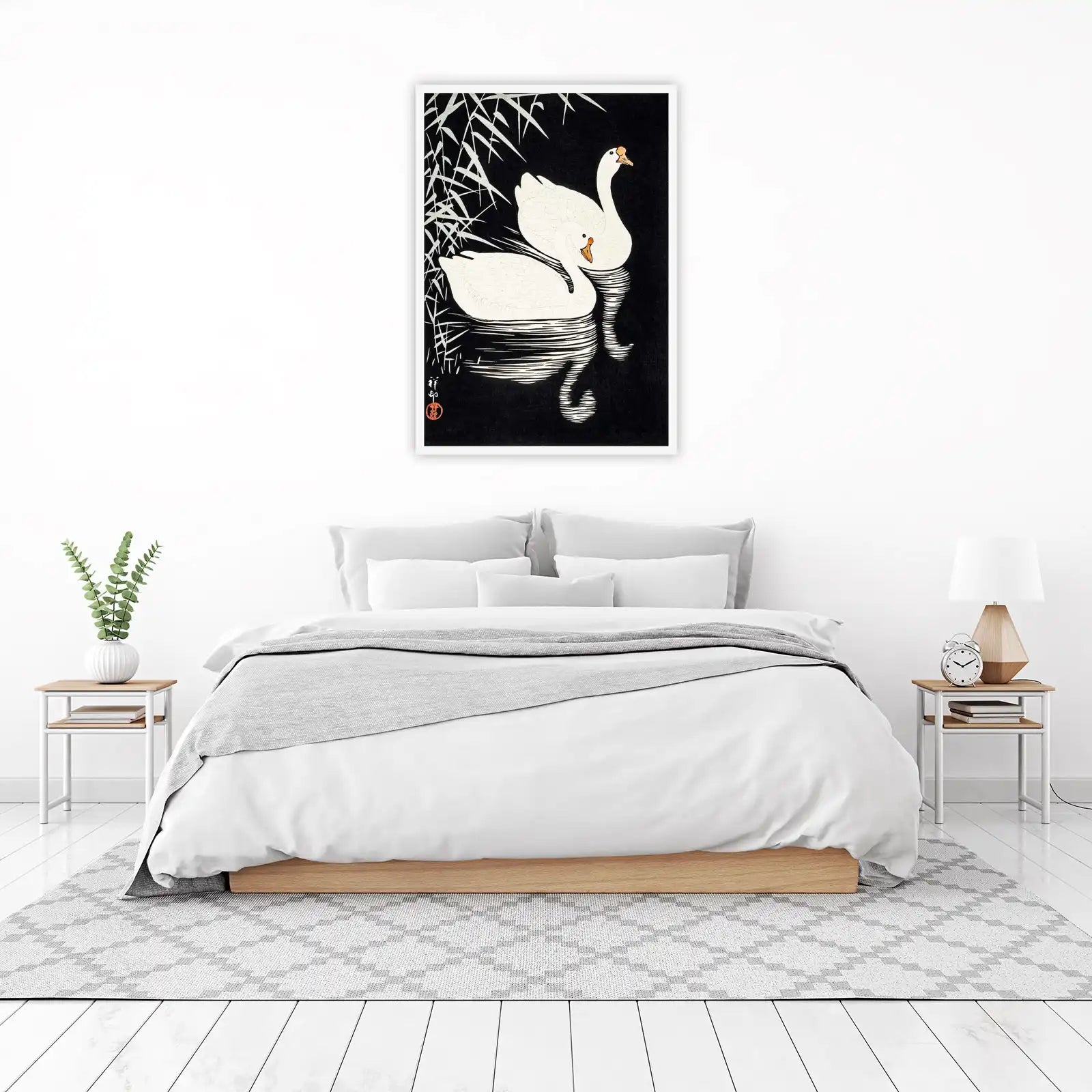 Elegant Swans Serene Pond Wall Art