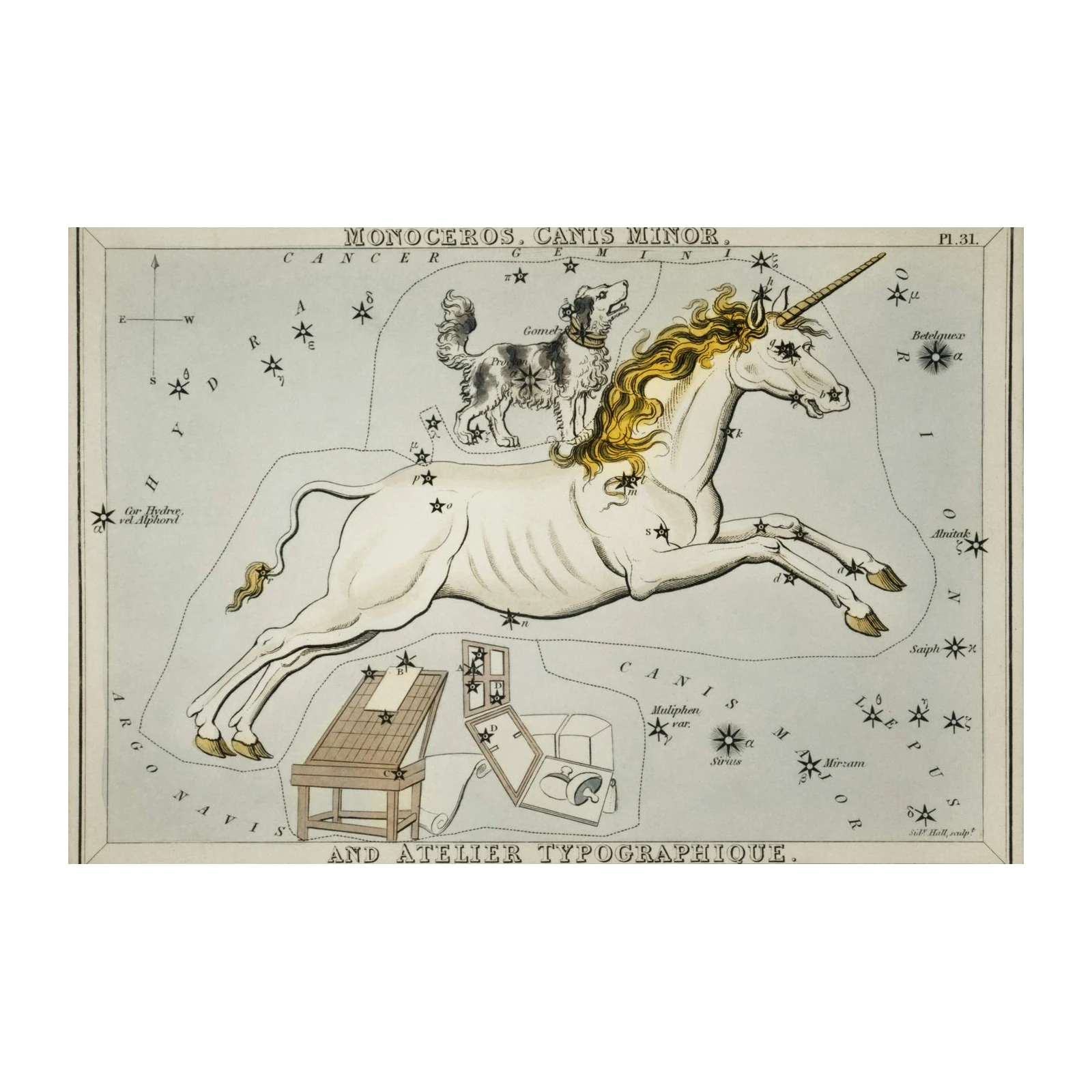 Vintage Unicorn & Dog Constellation Wall Art