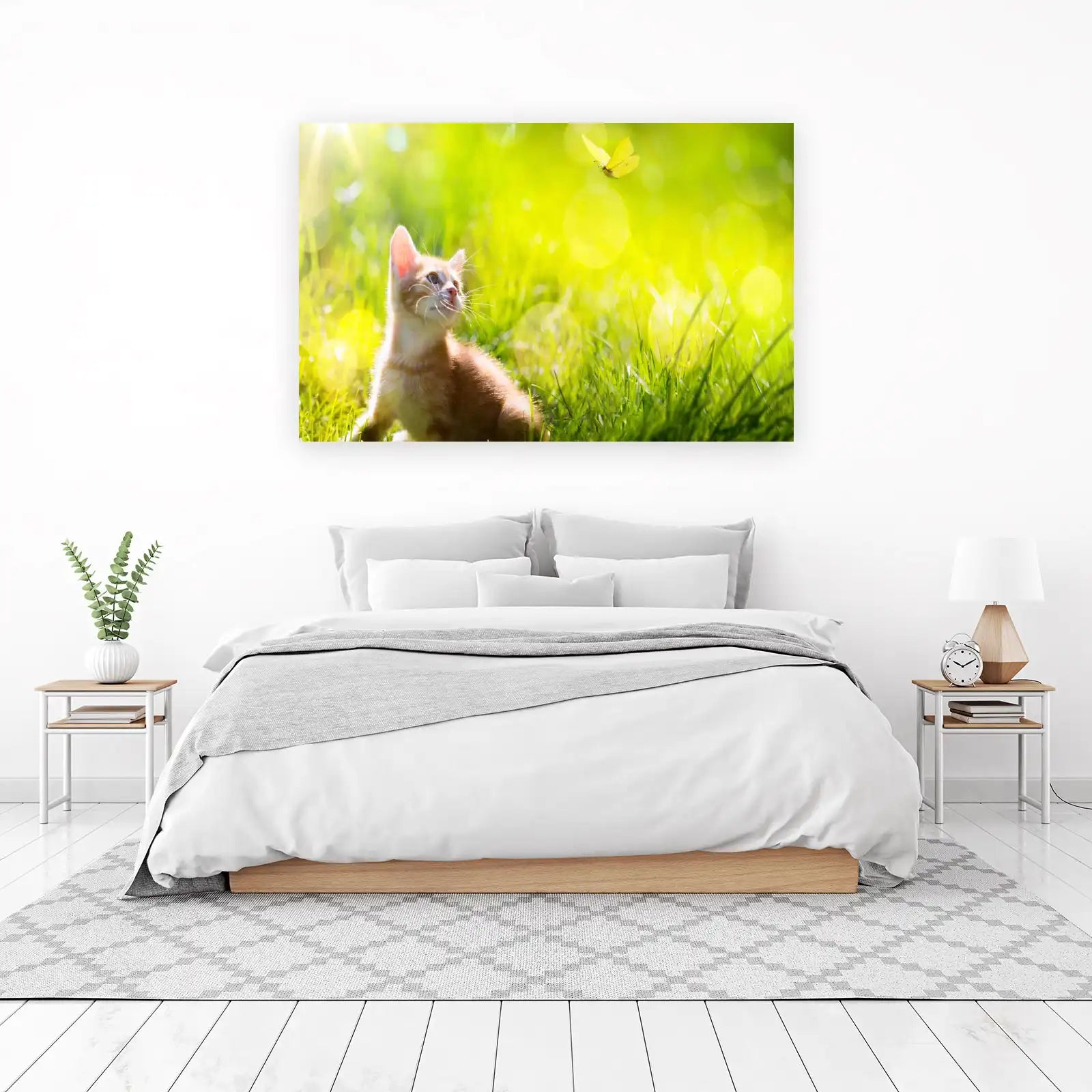 Adorable Kitten & Butterfly Sunny Meadow Wall Art