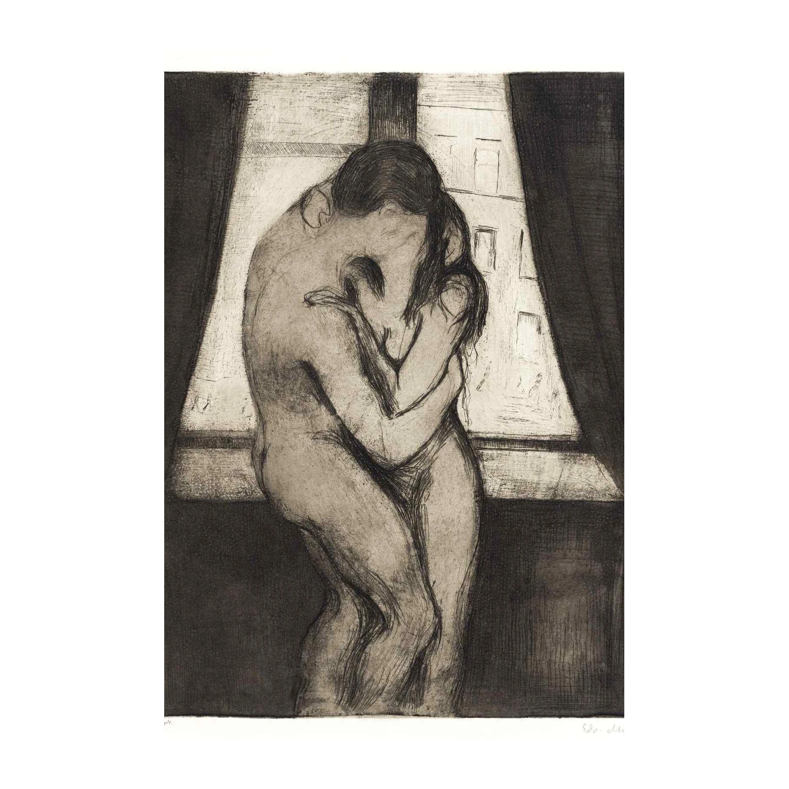 Passionate Embrace Vintage Etching Wall Art