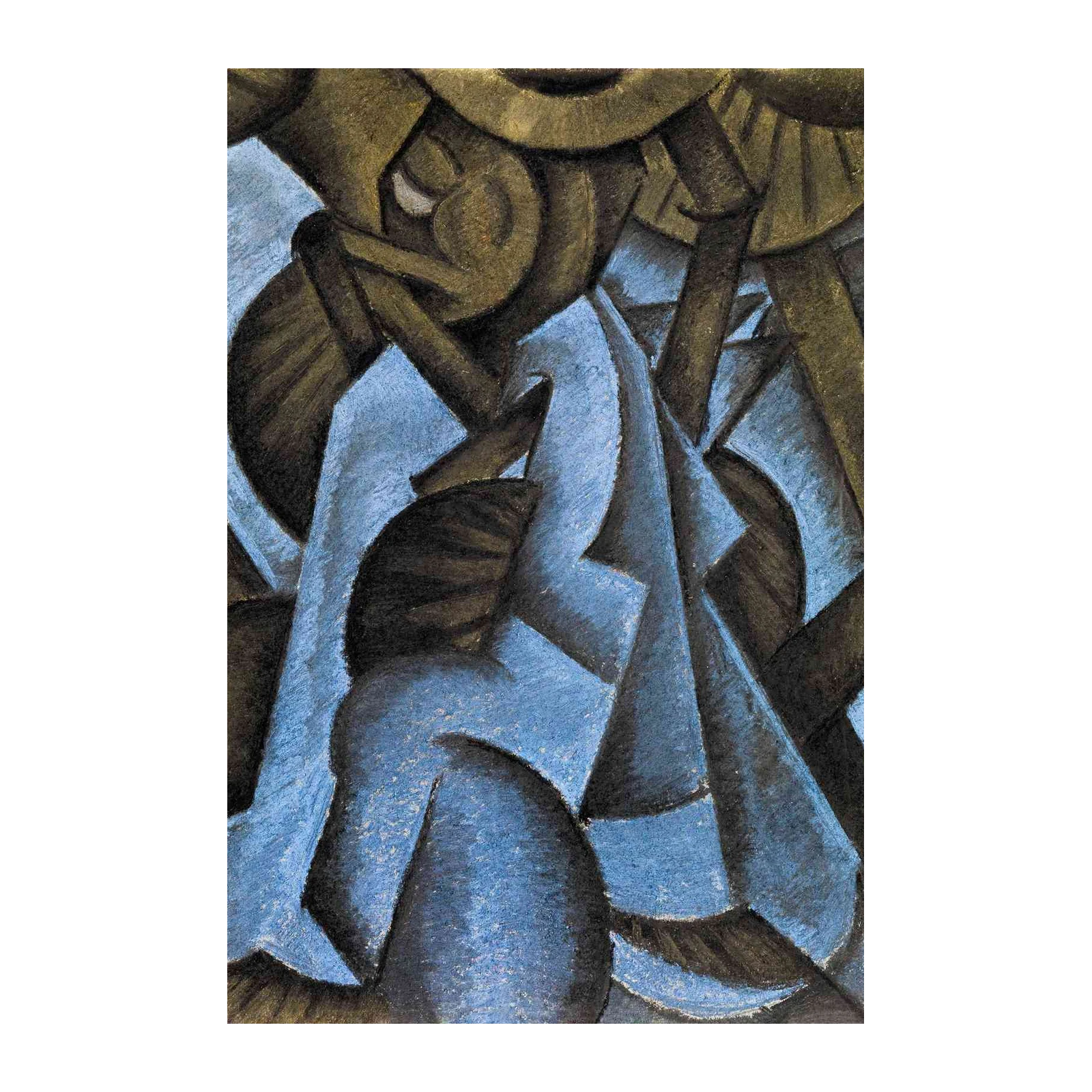 Abstract Blue & Brown Cubist Figure Wall Art