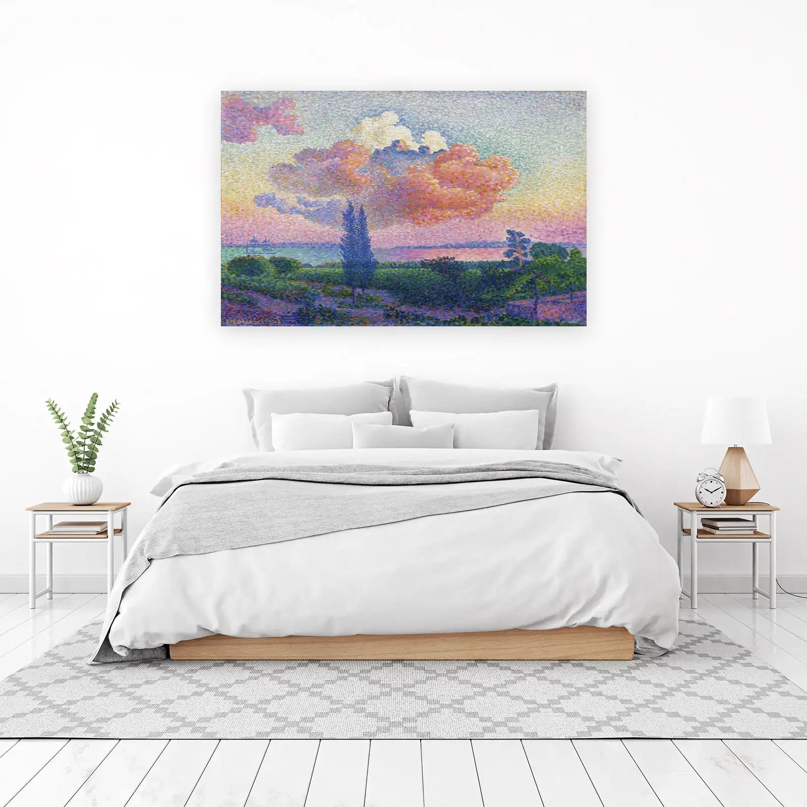 Serene Sunset Landscape Pointillism Wall Art