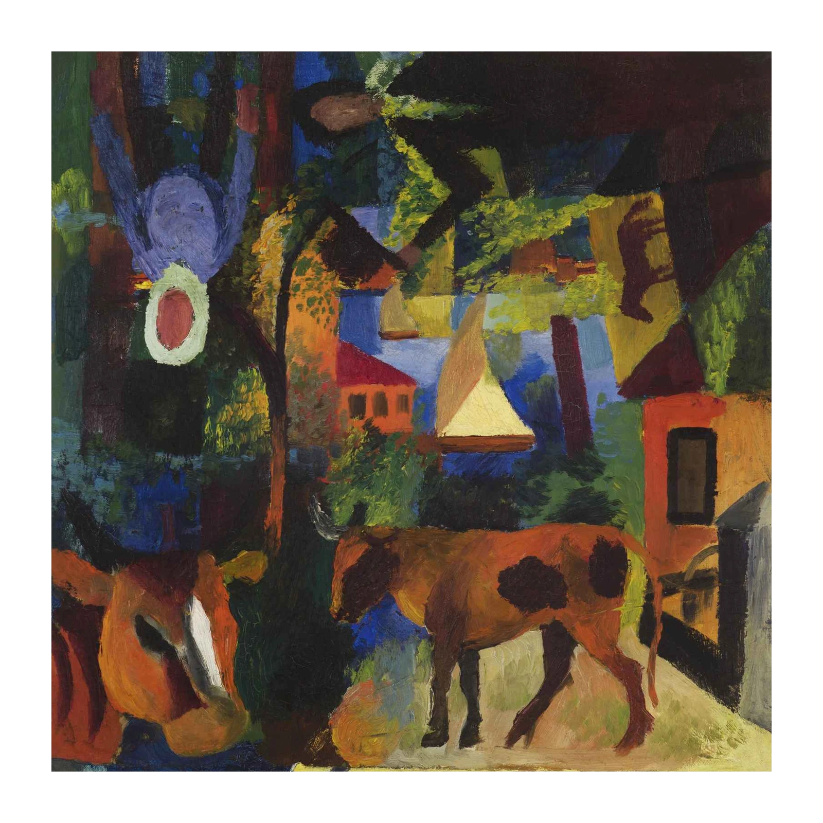 Vibrant Fauvist Cow & Sailboats Wall Art