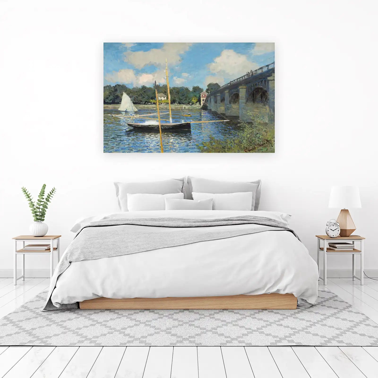 Impressionist River Scene Boats & Bridge Wall Art