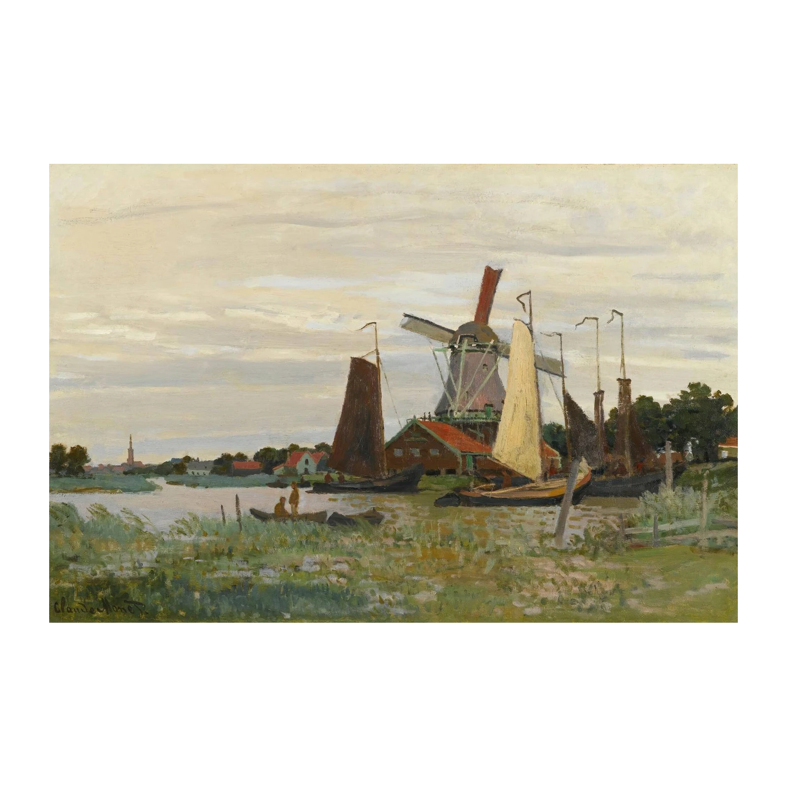 Vintage Dutch Windmill & Sailboats Wall Art