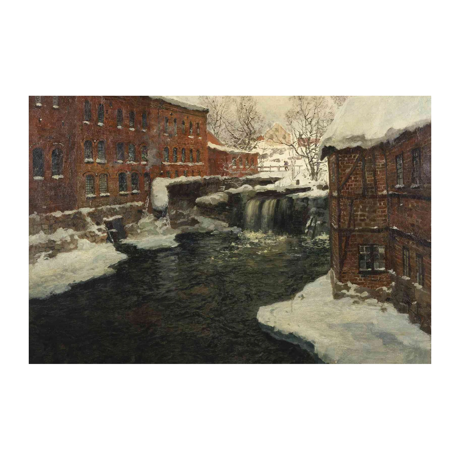 Cozy Winter Mill Waterfall Wall Art