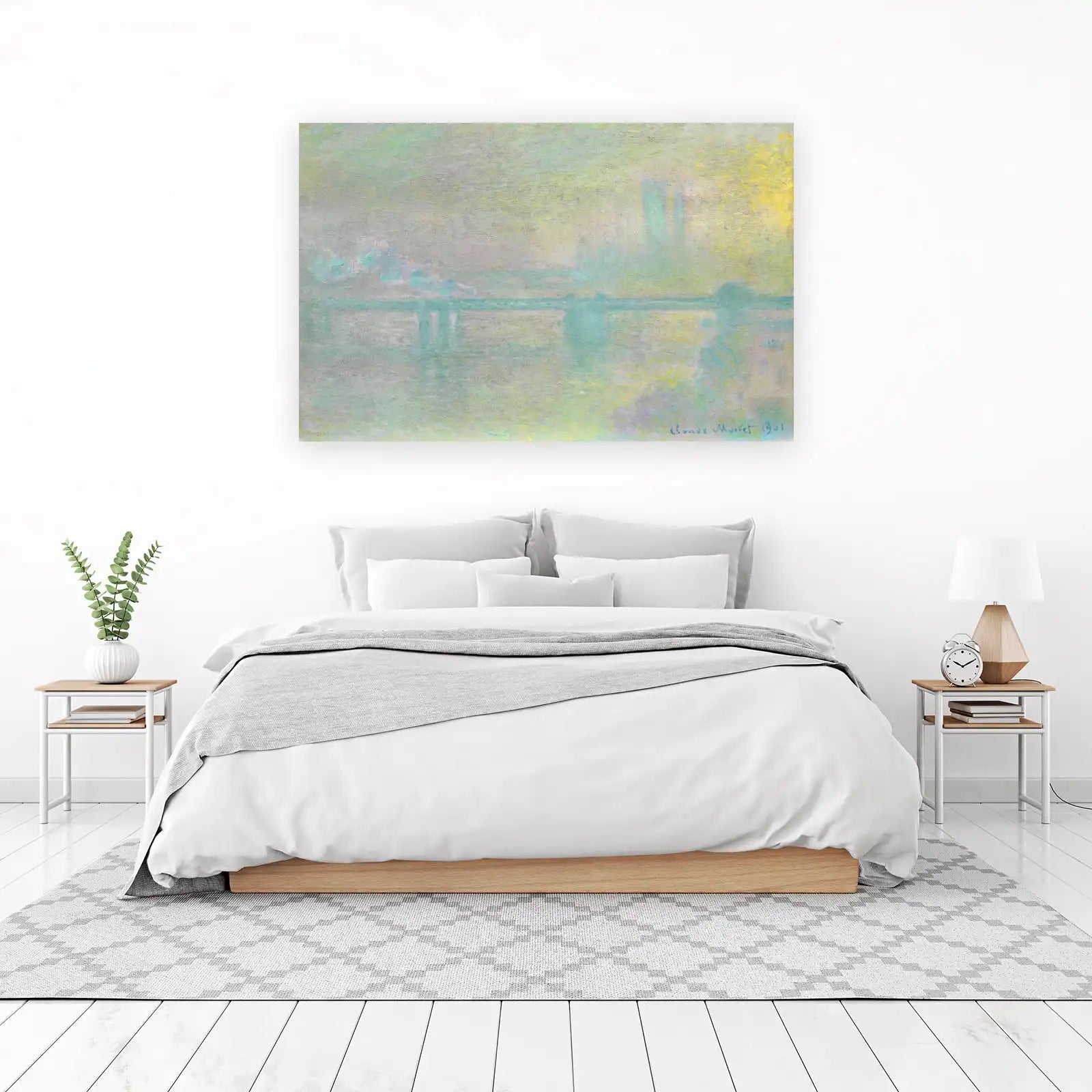 Serene Misty Bridge Claude Monet Style Wall Art