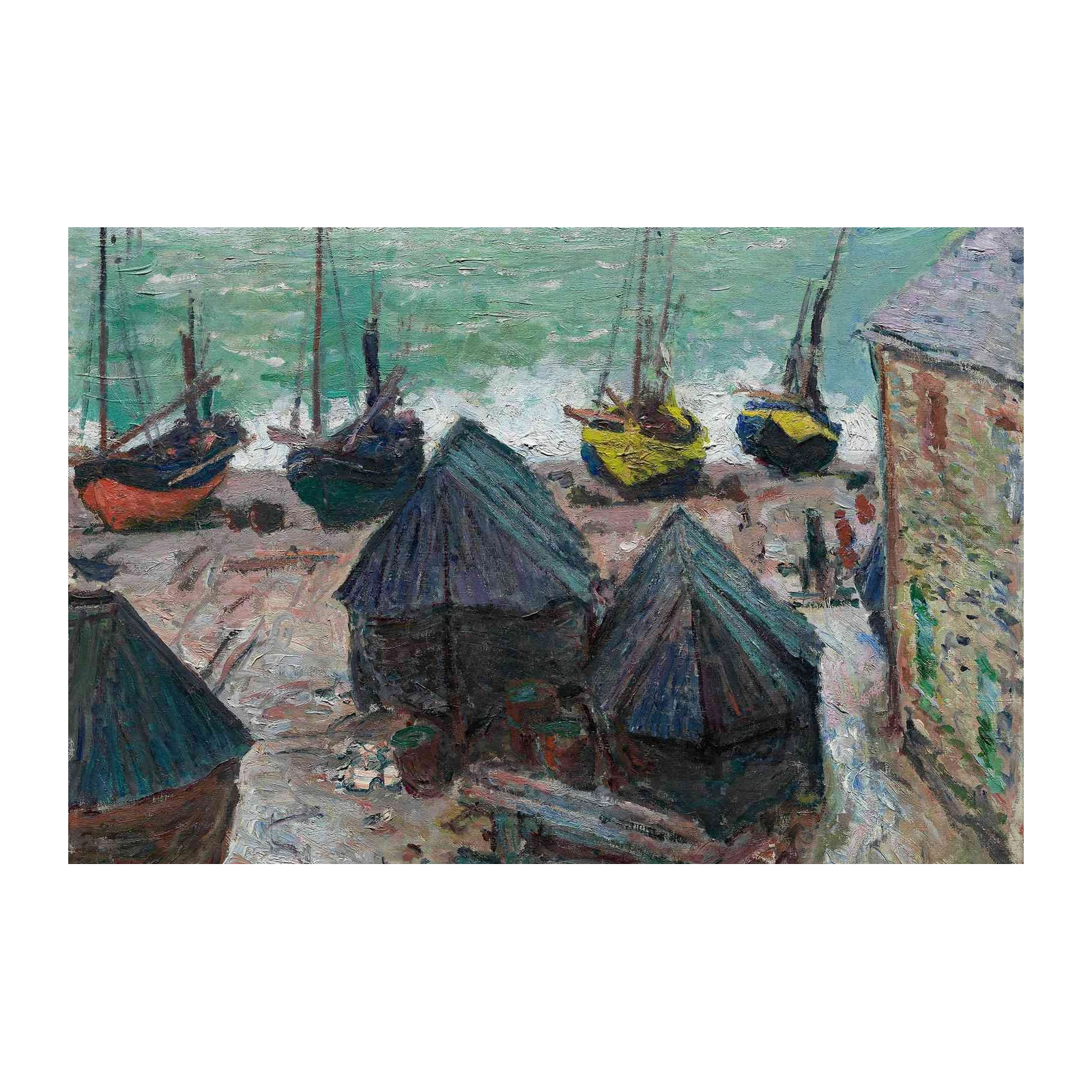 Coastal Boats & Huts Impressionist Wall Art