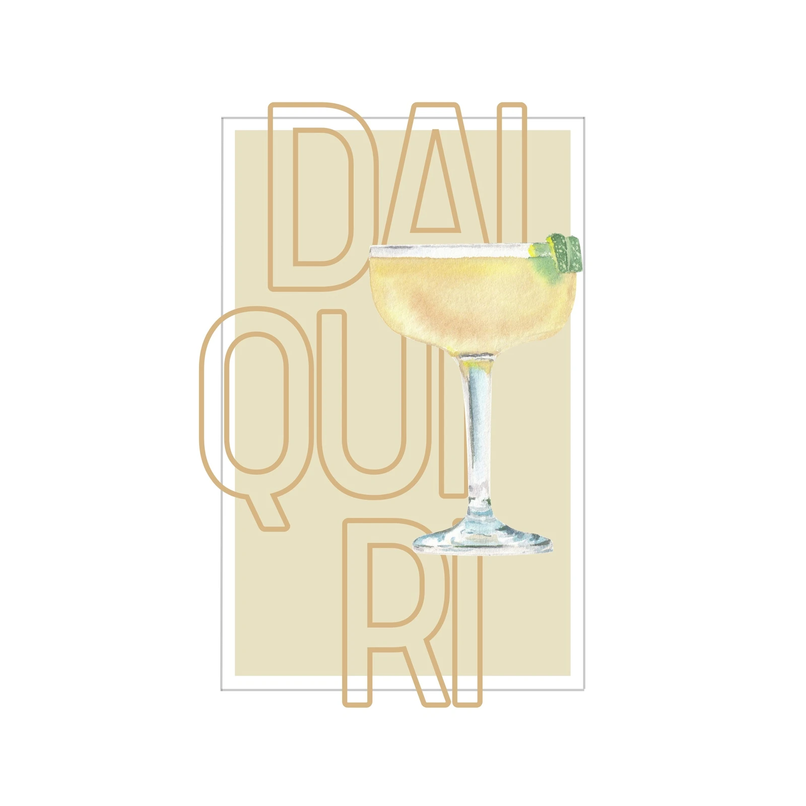 Retro Daiquiri Cocktail Watercolor Wall Art