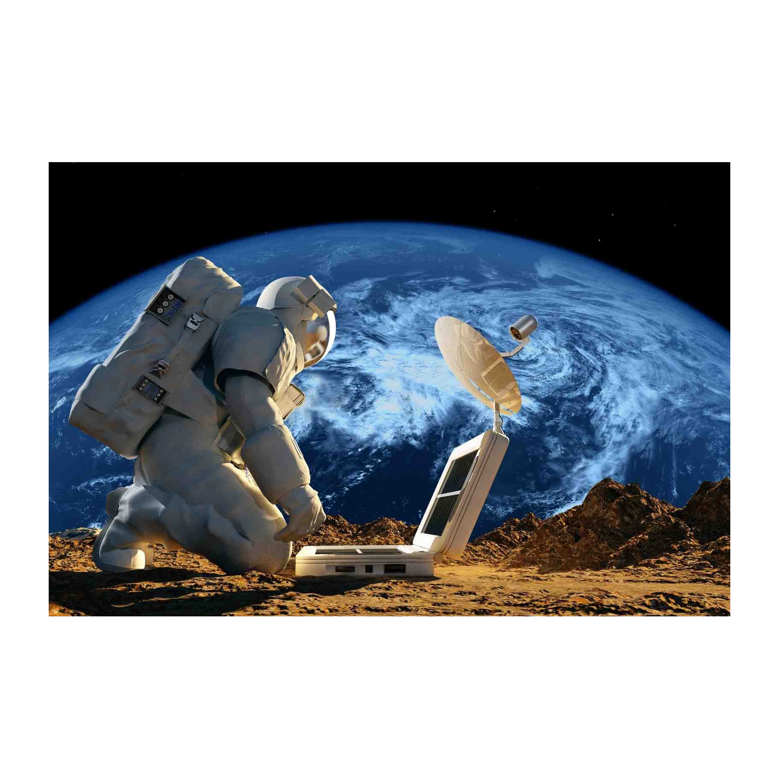 Astronaut Exploring Earth With Laptop Wall Art