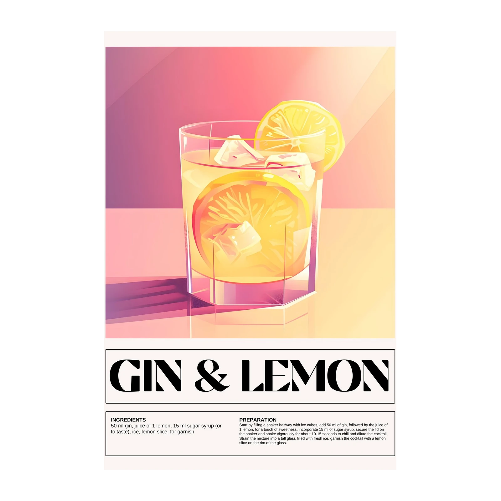 Vibrant Gin & Lemon Cocktail Wall Art