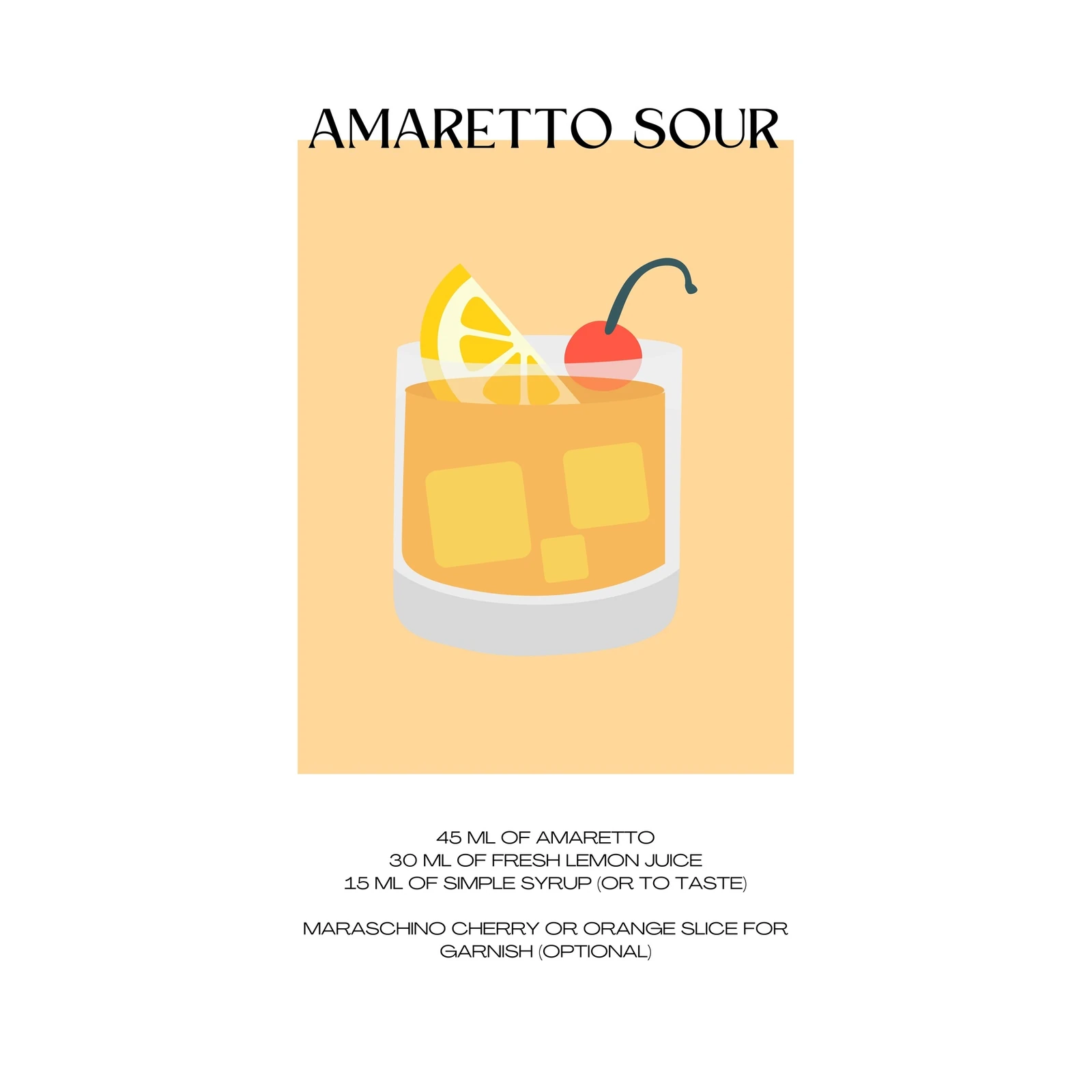 Amaretto Sour Cocktail Recipe Wall Art