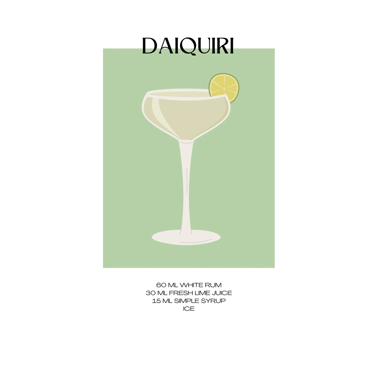Minimalist Daiquiri Cocktail Recipe Wall Art
