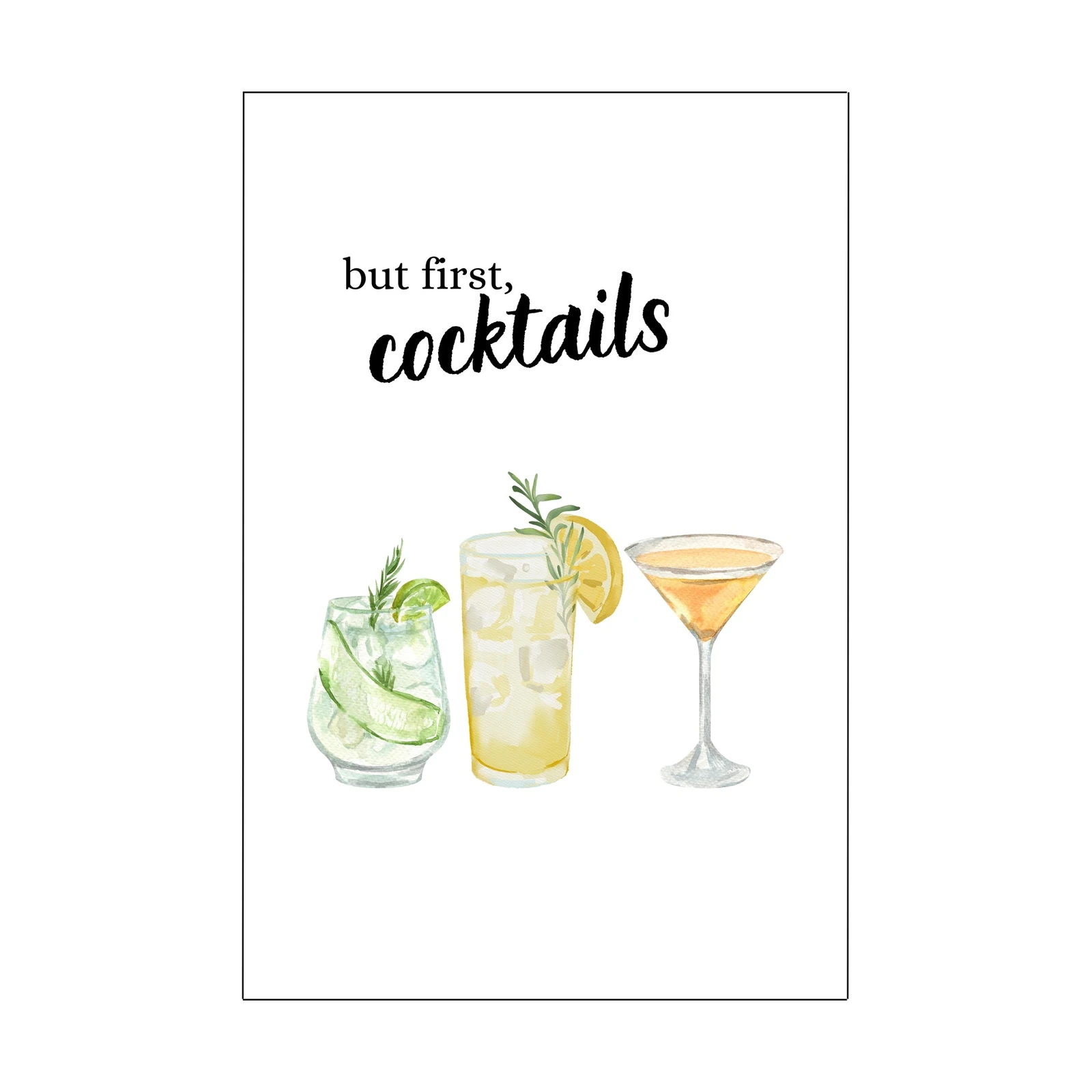 But First, Cocktails Watercolor Bar Art Wall Art