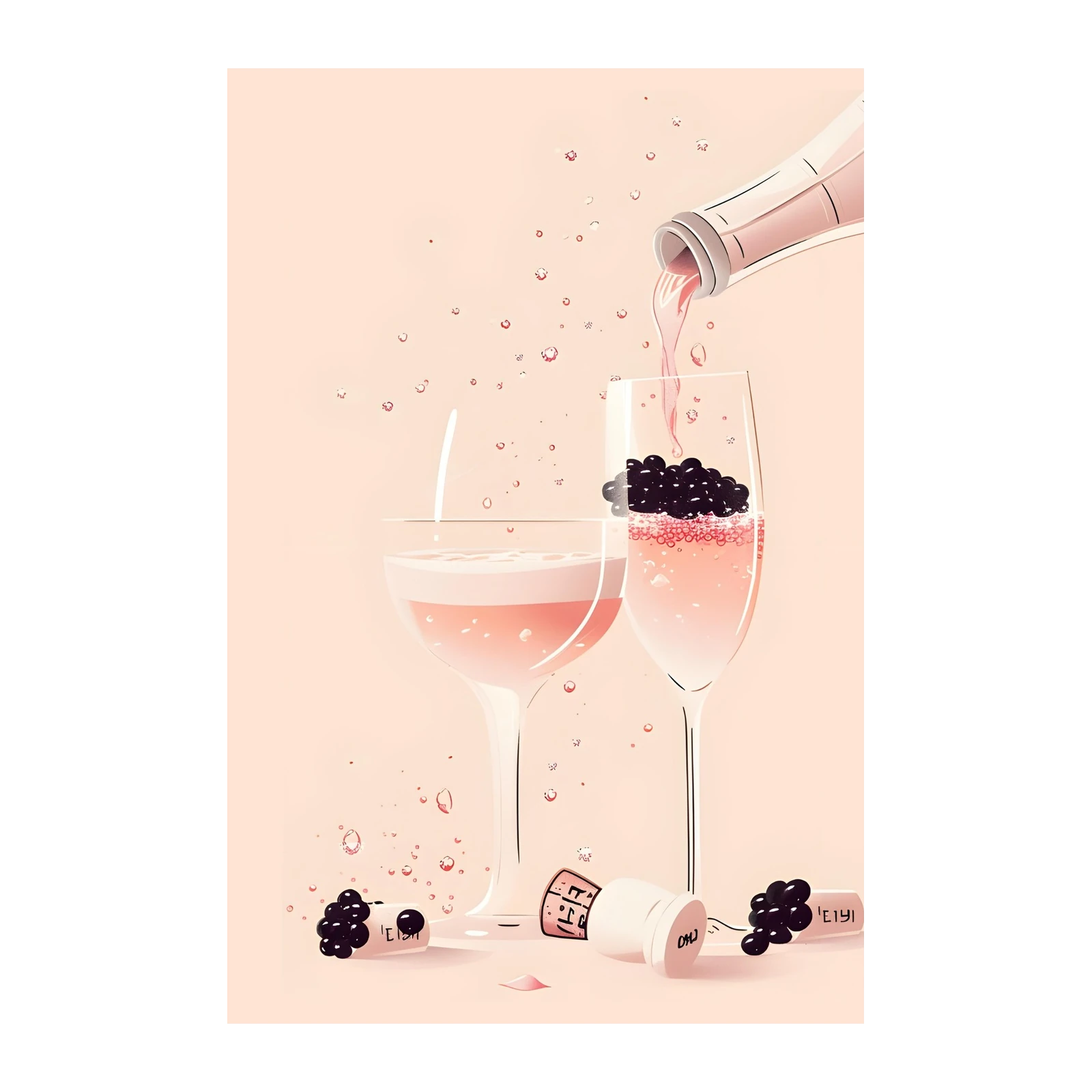 Elegant Rosé Bubbles Champagne Wall Art
