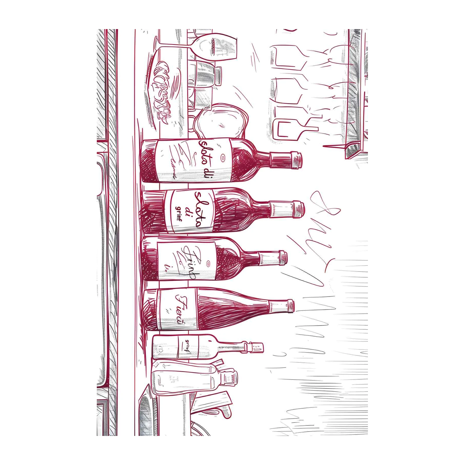 Vintage Wine Bottles Sketch Wall Art