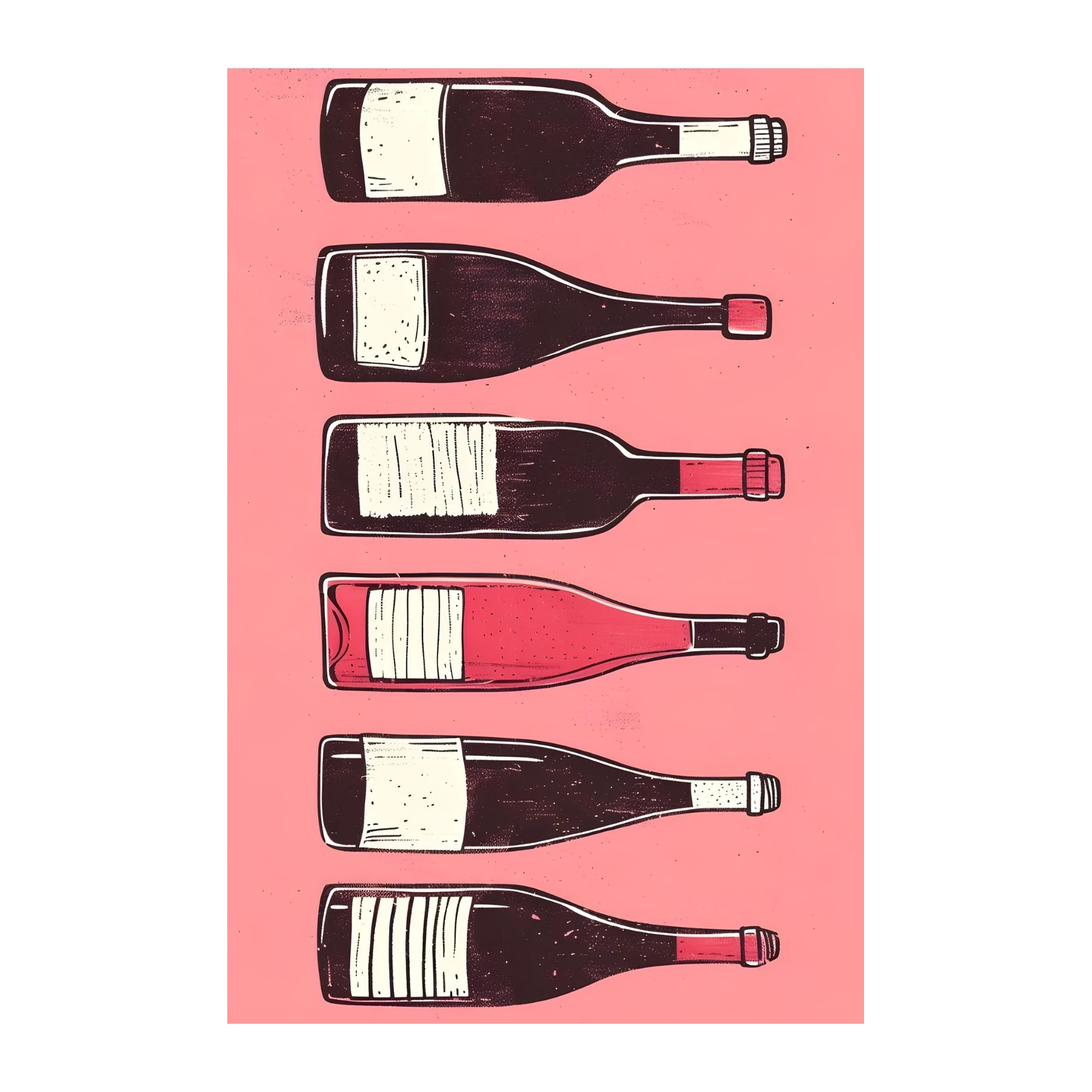 Vintage Wine Bottles Red & Pink Wall Art
