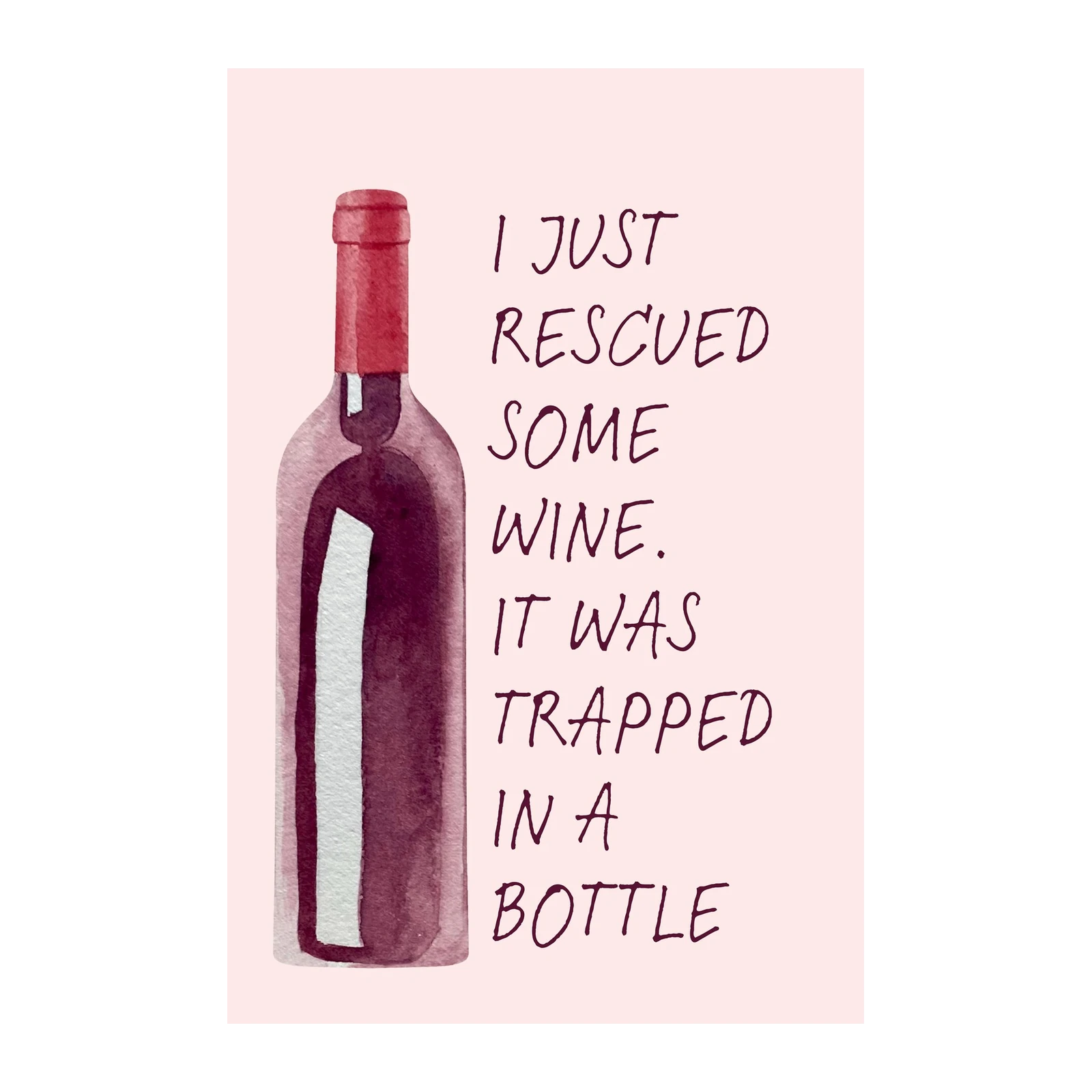 Wine Rescue Funny Quote Watercolor Wall Art